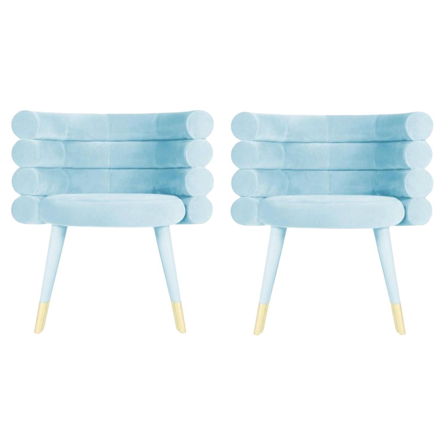 Set of 2 Sky Blue Marshmallow Dining Chairs, Royal Stranger For Sale