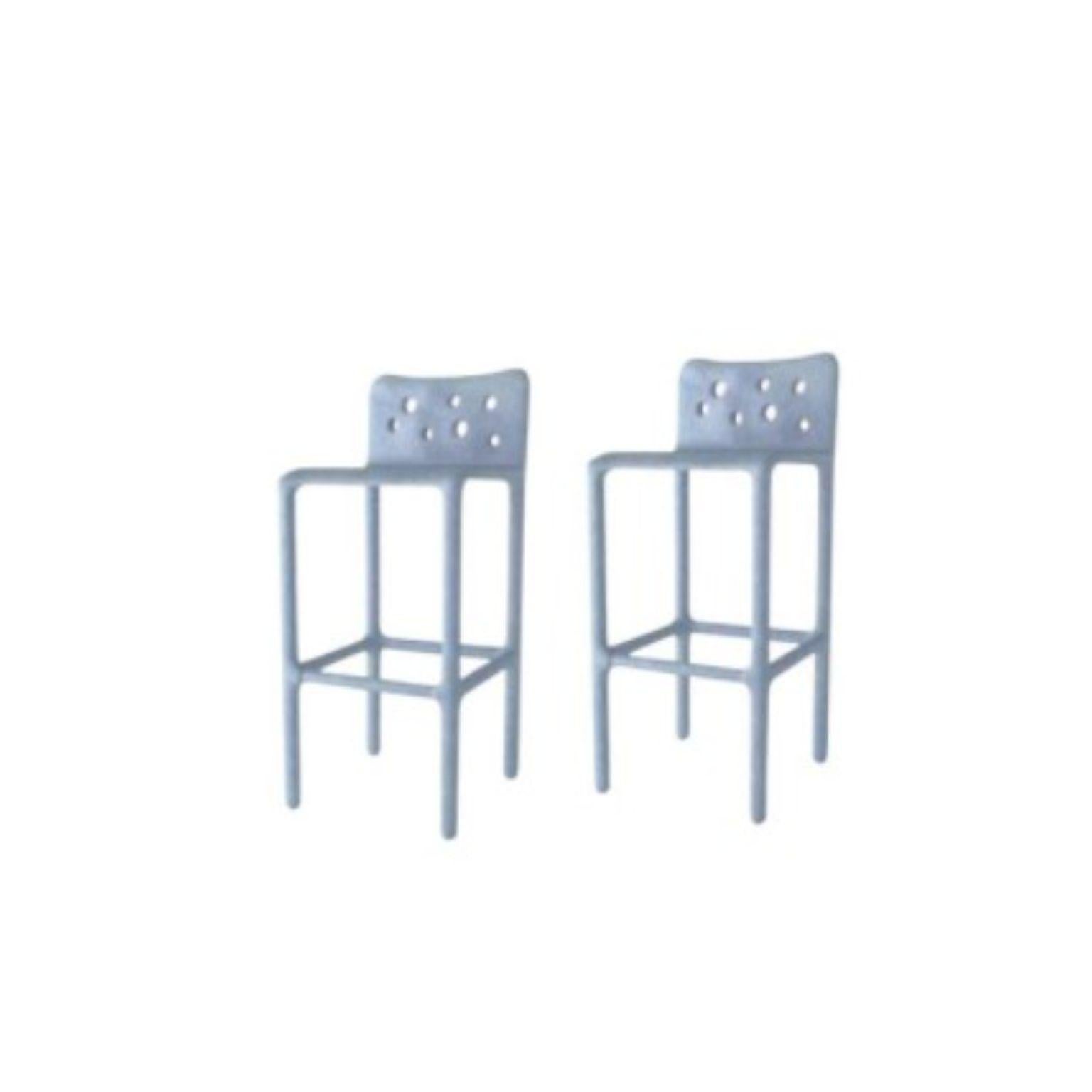 Set of 2 sky blue sculpted Contemporary Chairs by Faina
Design: Victoriya Yakusha
Material: steel, flax rubber, biopolymer, cellulose
Dimensions: height 106 x width 45 x sitting place width 49 legs height: 80 cm
Weight: 20 kilos.

(Also
