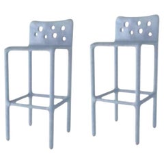 Set of 2 Sky Blue Sculpted Contemporary Chairs by Faina