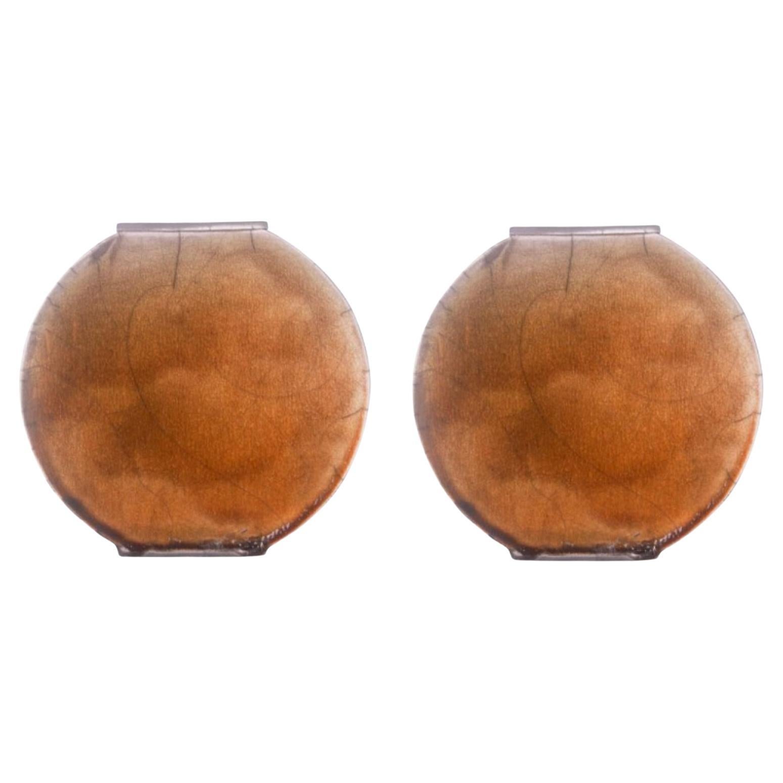 Set of 2 Small Amber Vases by Doa Ceramics