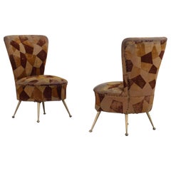 Set of 2 Small Bedroom Chairs with Brass Legs, 1950s, Italy
