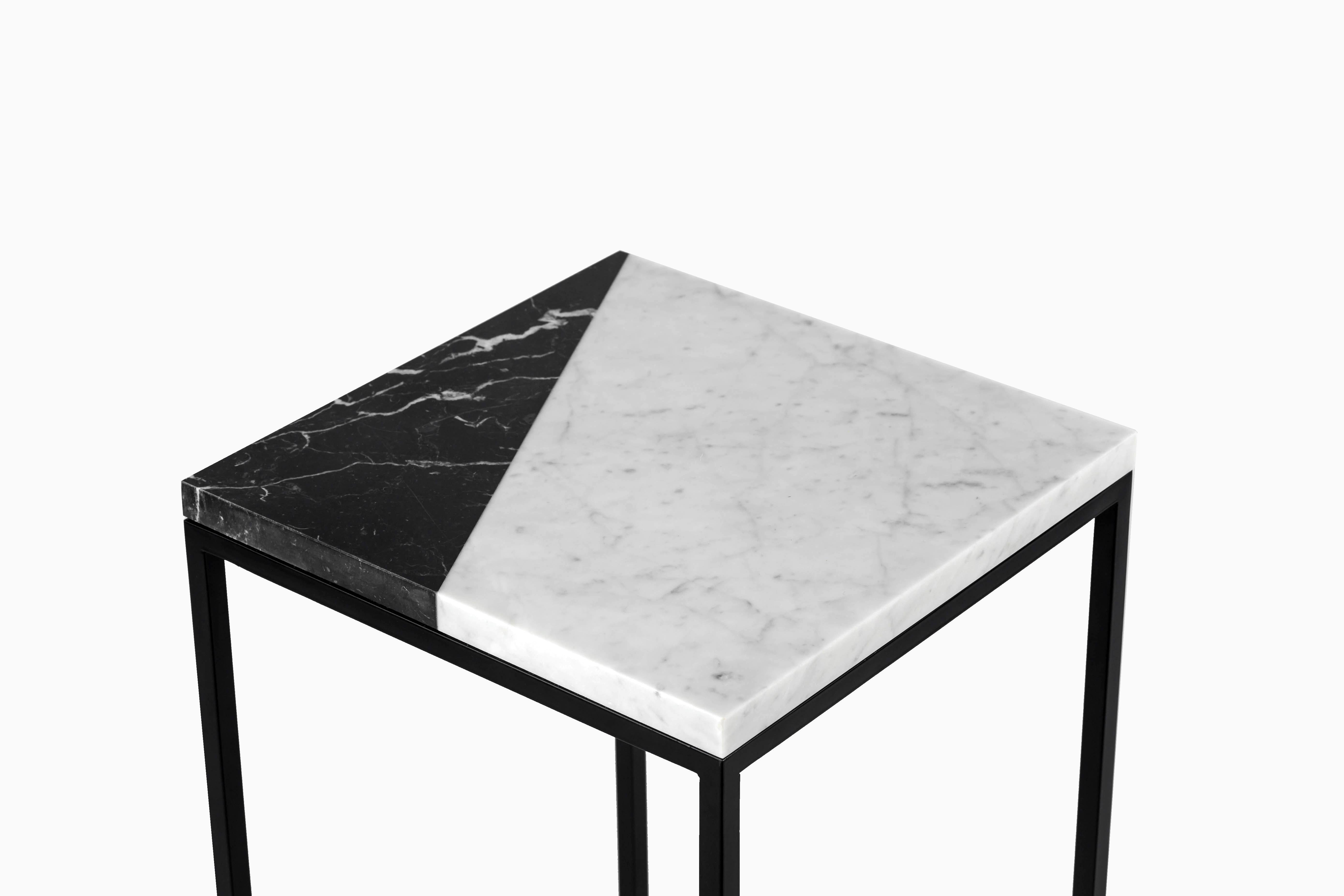 Polish Set of 2 Small Black and White Cut Side Tables by Un’common