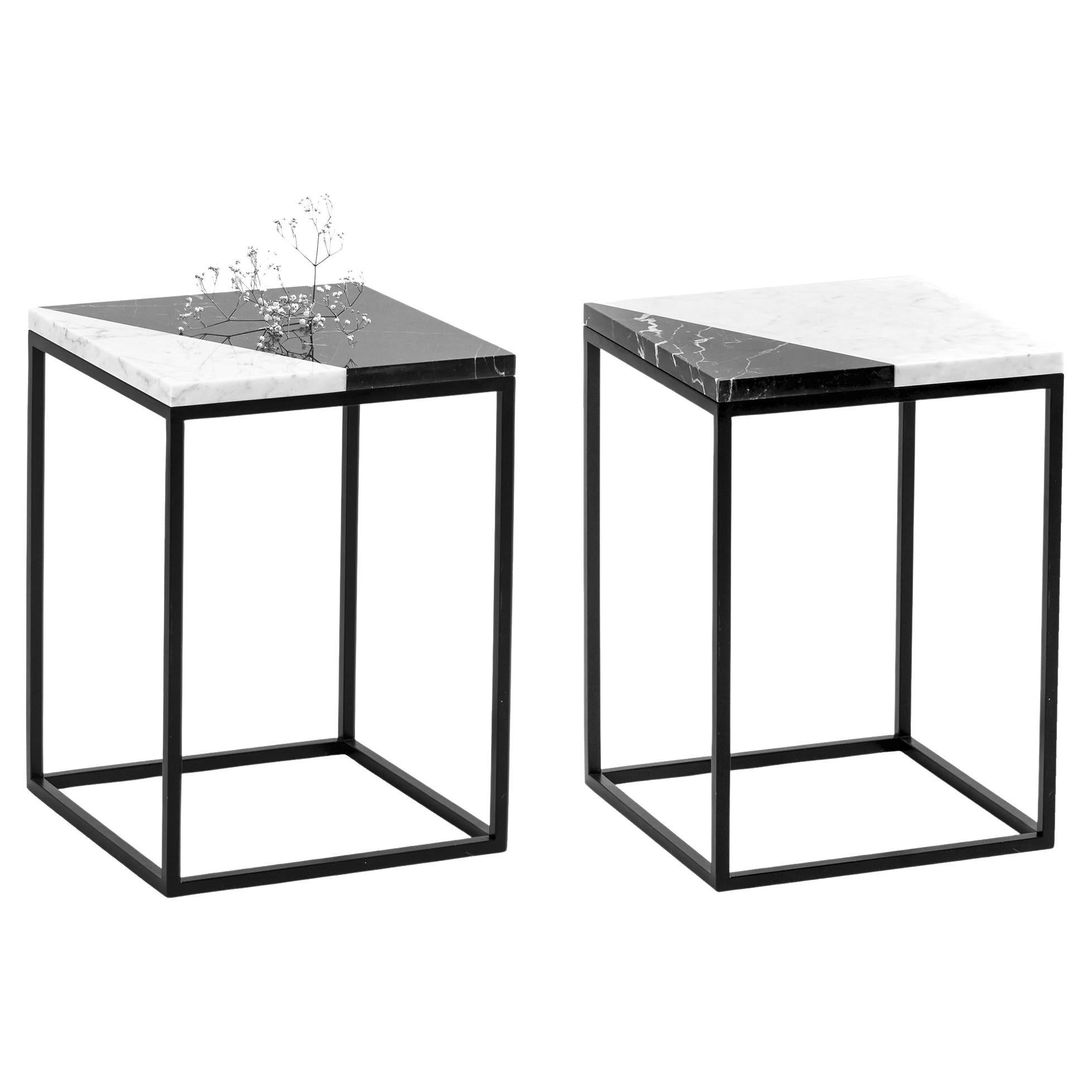 Set of 2 Small Black and White Cut Side Tables by Un’common