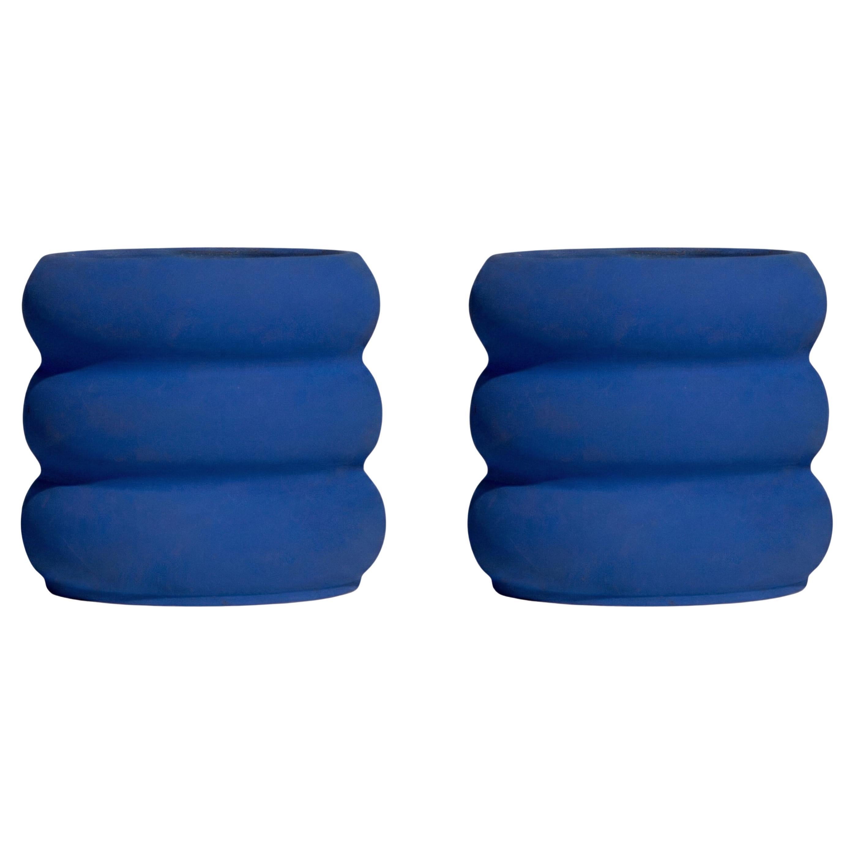 Ensemble de 2 petites jardinières en céramique bleue par Hatsu