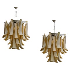 Set of 2 Small Colorful Murano Chandelier in Amber. Flamingo style