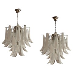 Set of 2 Small Eclectic White Murano Chandelier in Flamingo style