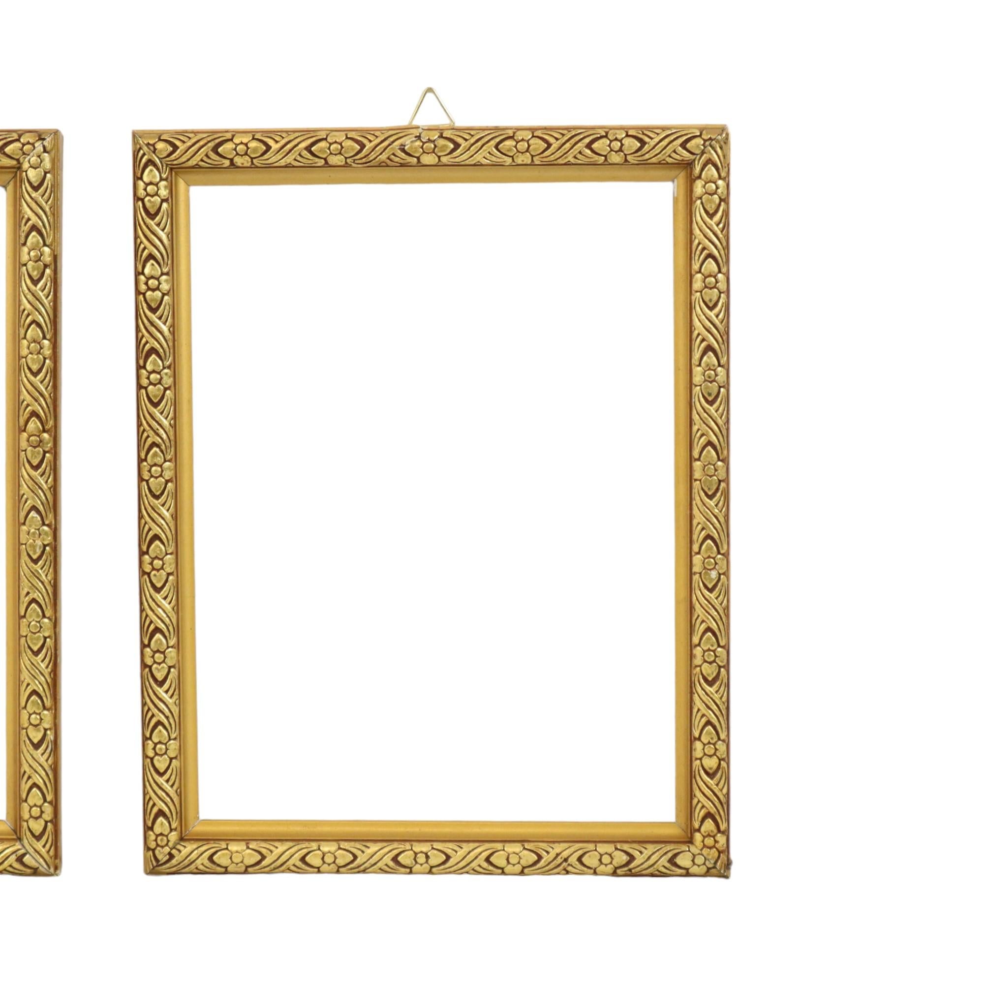 20th Century Set of 2 Small Golden Baroque Frames Wood Classic Painting 21x27cm For Sale