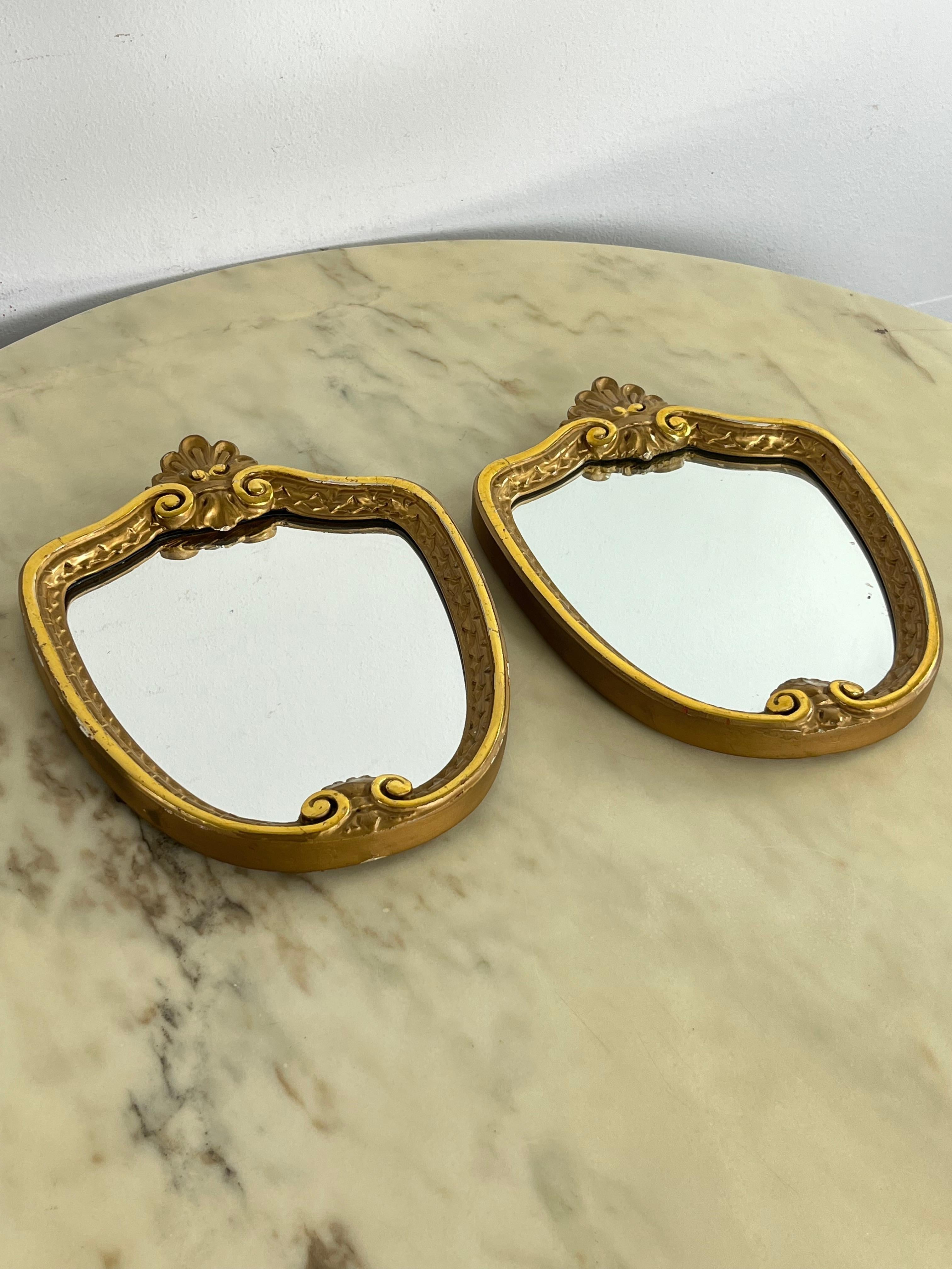Wood Set Of 2 Small Mid-Century 1960s Wall Mirrors For Sale
