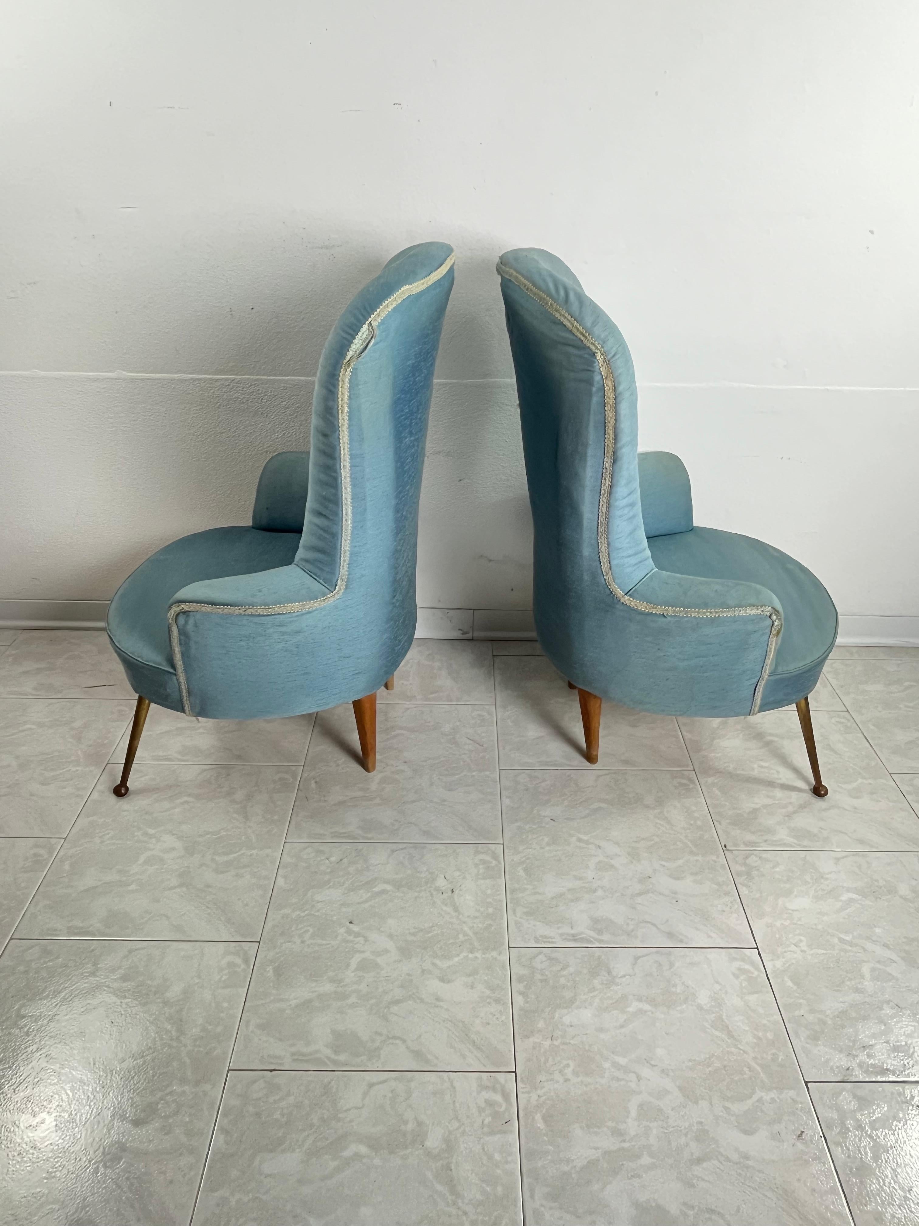 Brass Set Of 2 Small Mid-Century Armchairs Italian Design 1960s For Sale