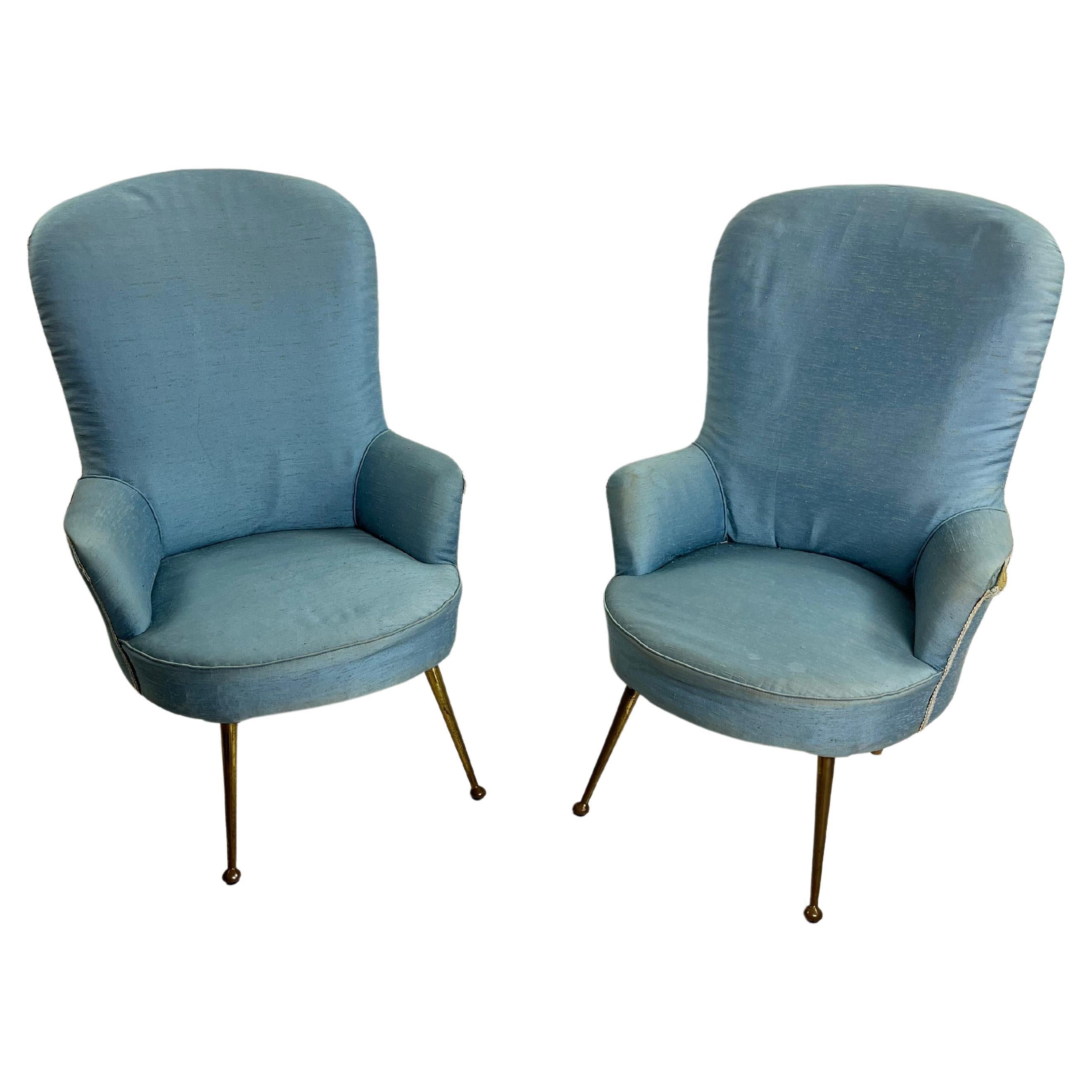 Set Of 2 Small Mid-Century Armchairs Italian Design 1960s For Sale