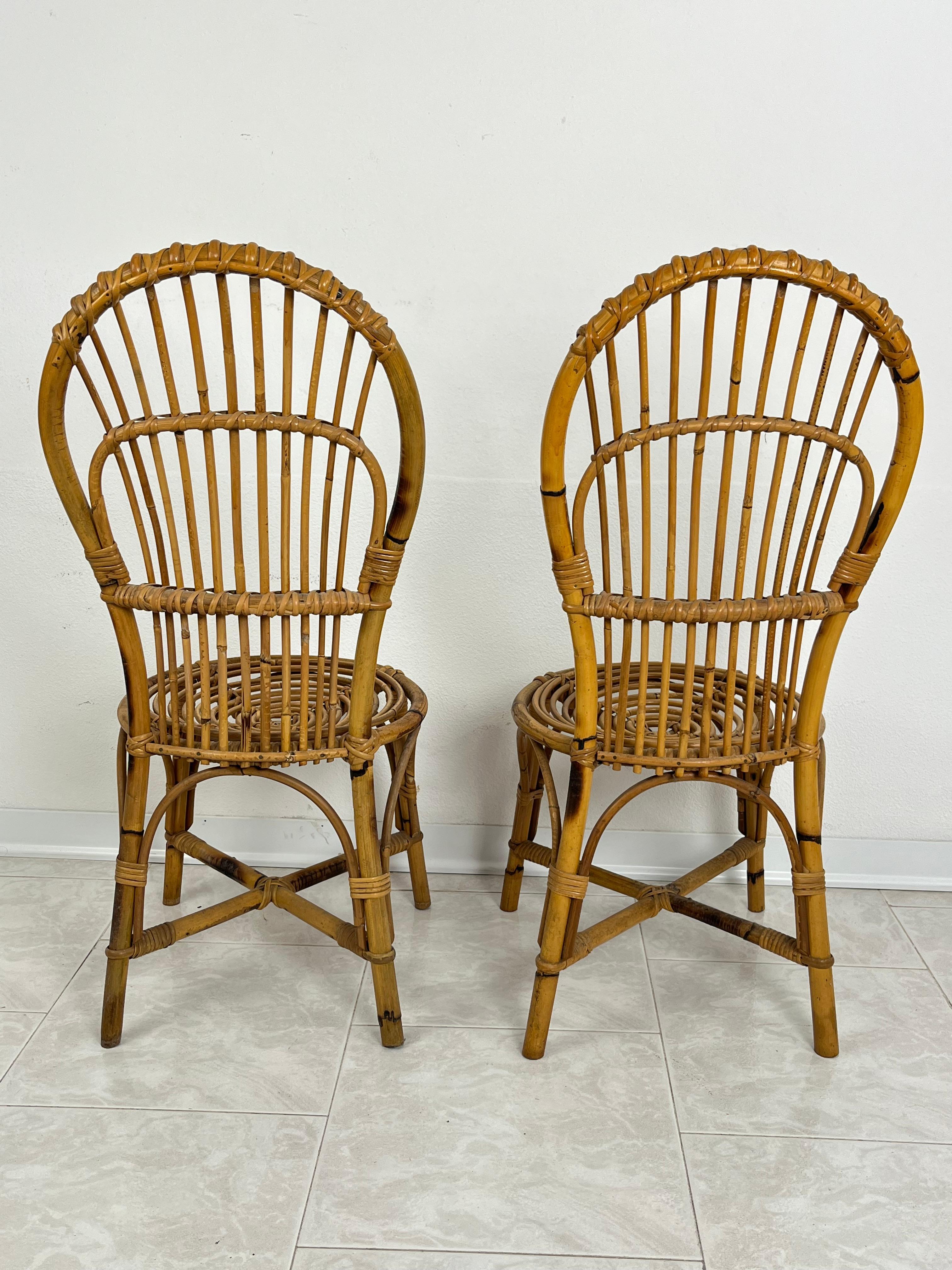 Set of 2 Small Mid-Century Bamboo Chairs, Italian Design 1950s In Good Condition For Sale In Palermo, IT