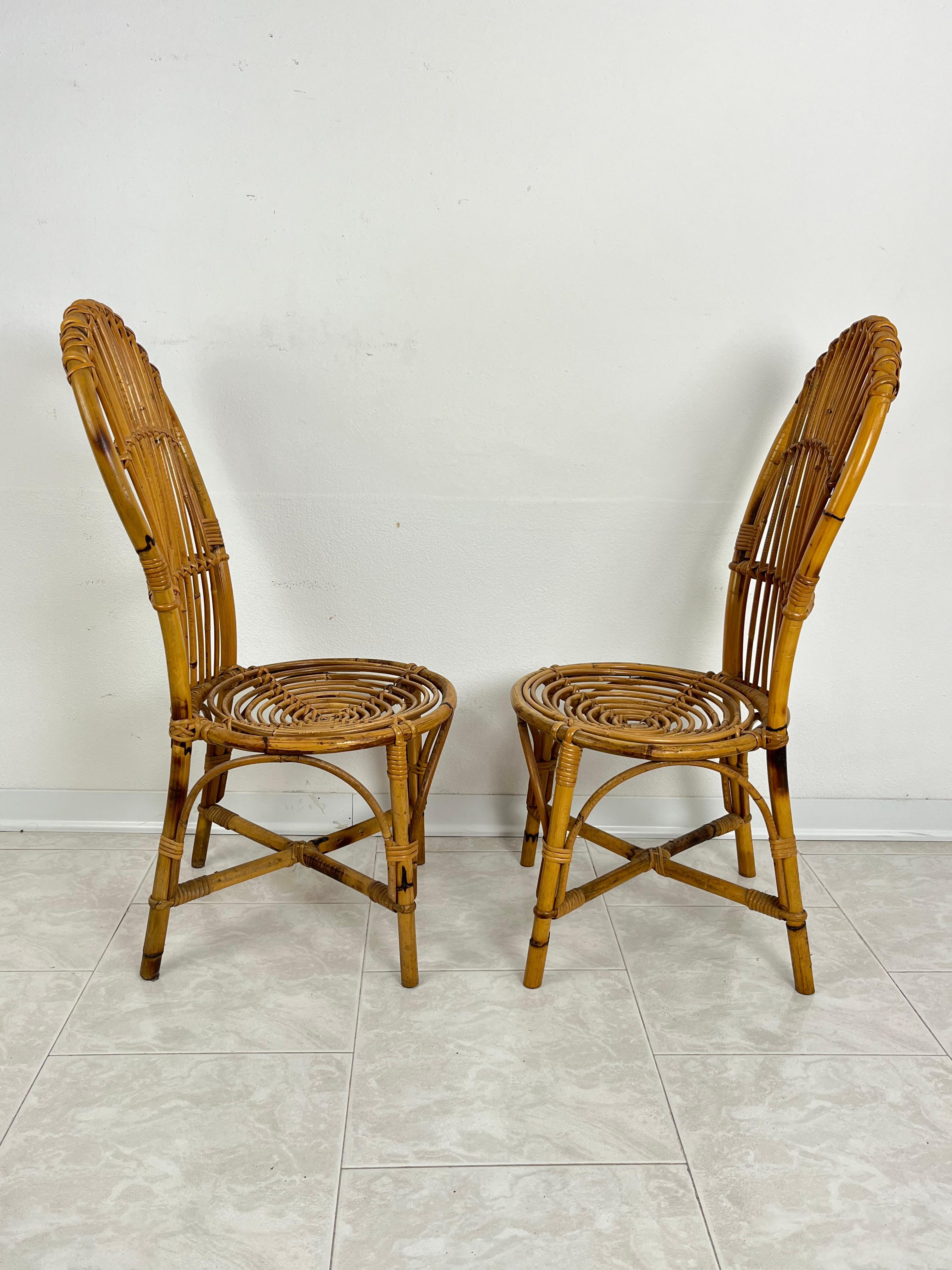Mid-20th Century Set of 2 Small Mid-Century Bamboo Chairs, Italian Design 1950s For Sale