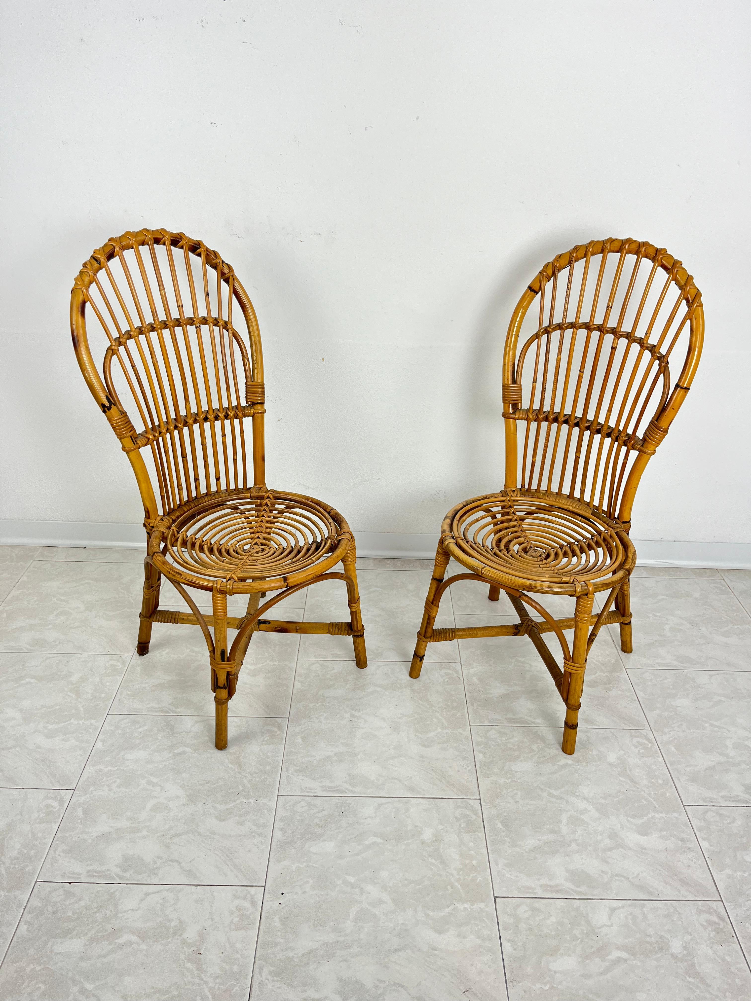 Set of 2 Small Mid-Century Bamboo Chairs, Italian Design 1950s For Sale 1