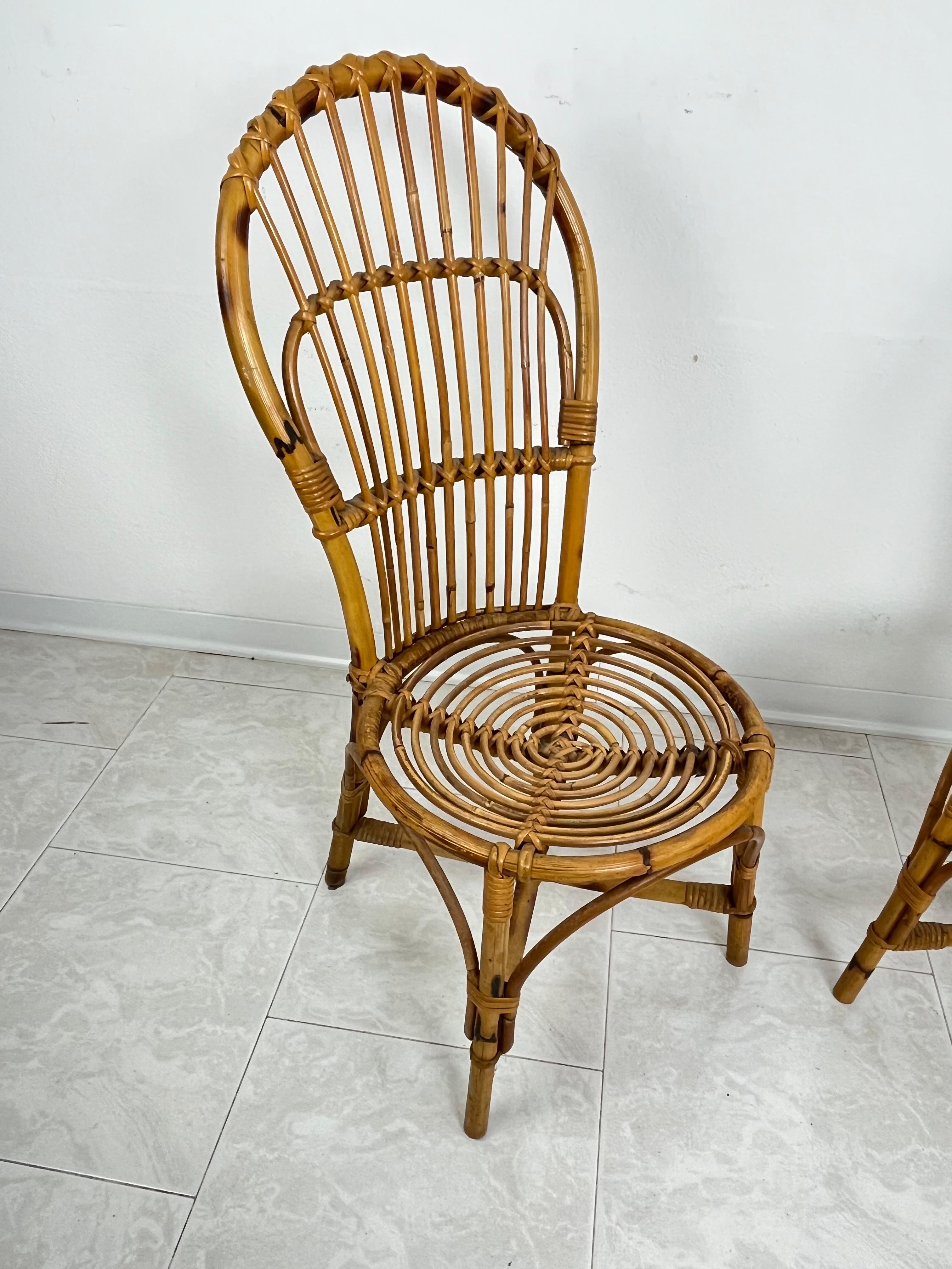 Set of 2 Small Mid-Century Bamboo Chairs, Italian Design 1950s For Sale 2