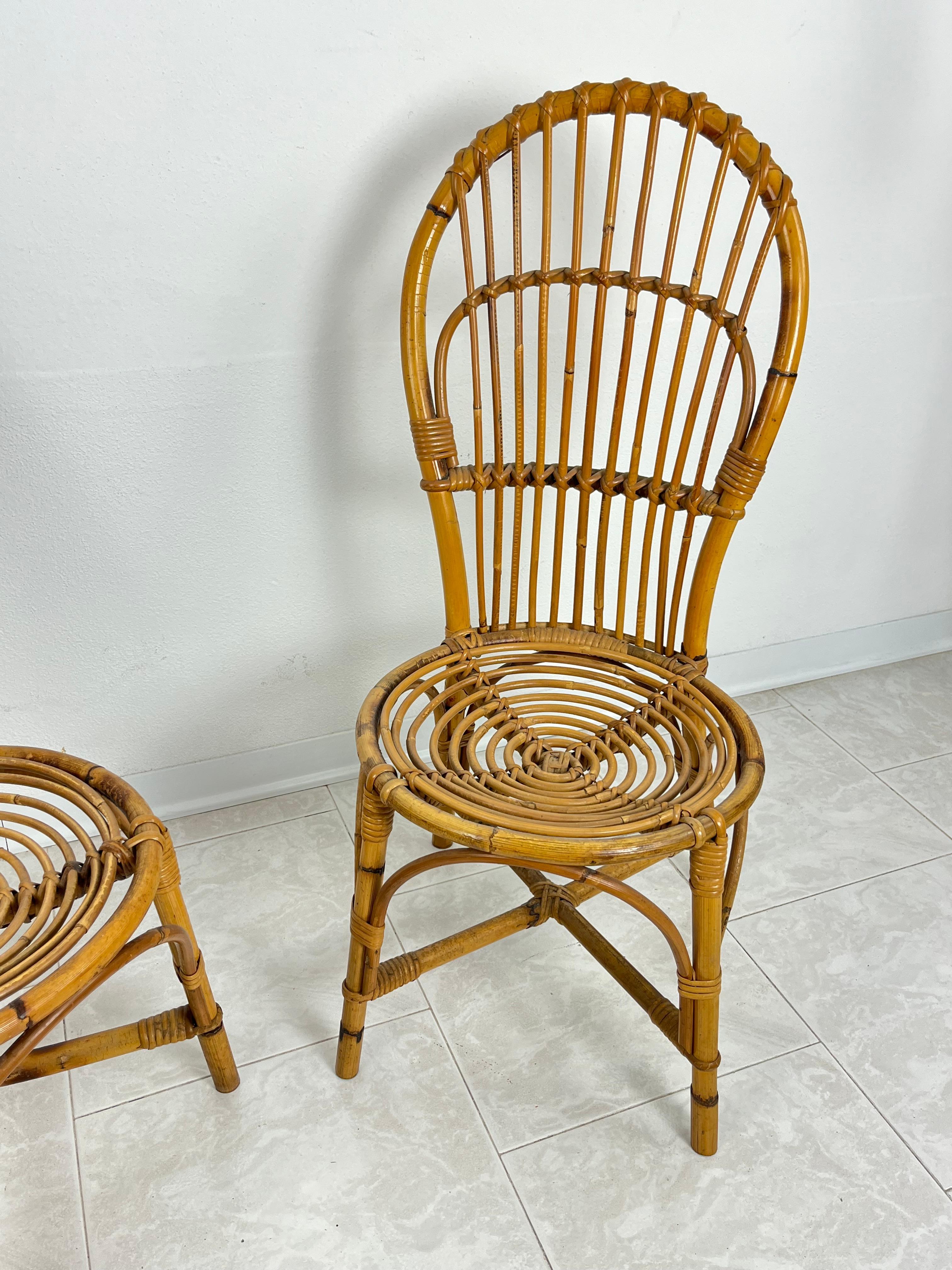 Satz von 2 kleinen Bambus-Stühlen aus der Mitte des Jahrhunderts, Italienisches Design 1950er Jahre im Angebot 3