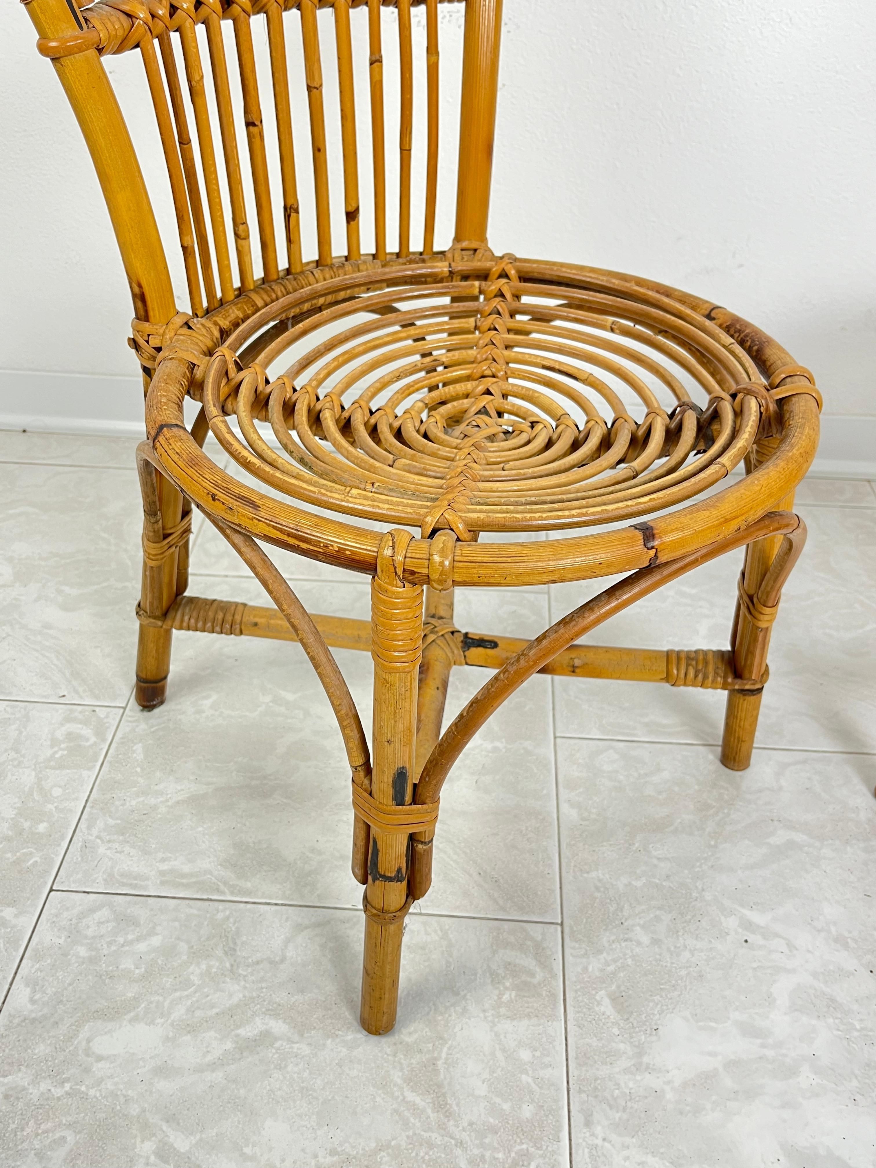 Set of 2 Small Mid-Century Bamboo Chairs, Italian Design 1950s For Sale 4