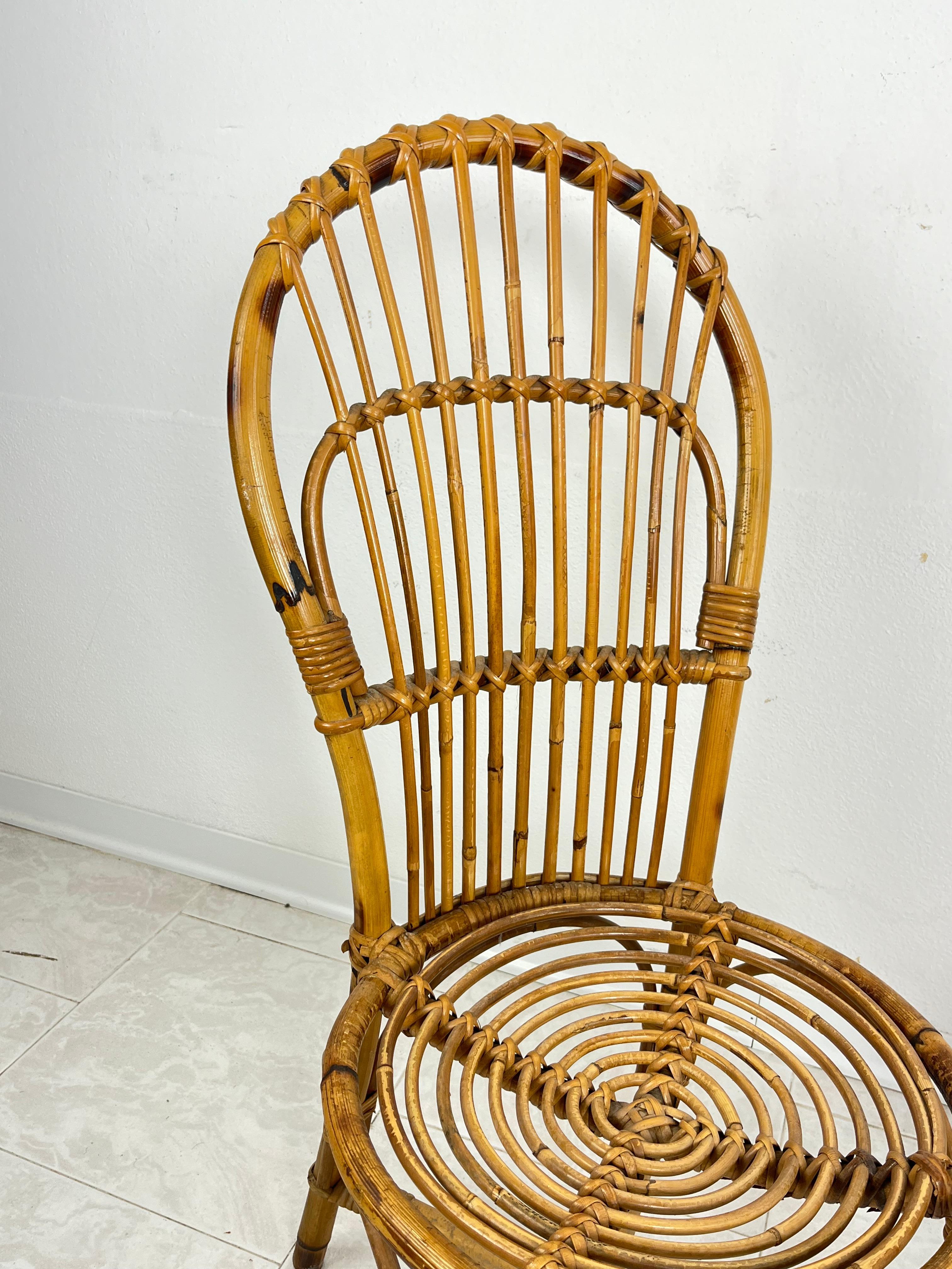 Set of 2 Small Mid-Century Bamboo Chairs, Italian Design 1950s For Sale 5