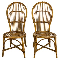 Satz von 2 kleinen Bambus-Stühlen aus der Mitte des Jahrhunderts, Italienisches Design 1950er Jahre