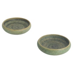 Retro Set of 2 Small Mid-Century Swedish Modern Collectible Sand Brown Stoneware Bowls