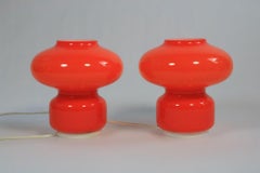 Juego de 2 pequeñas lámparas de mesa de vidrio naranja, VeArt Italia, original de los años 70