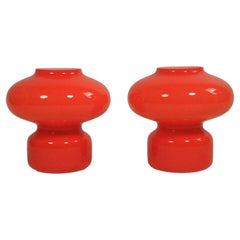Set di 2 piccole lampade da tavolo in vetro arancione, VeArt Italy, originali anni '70