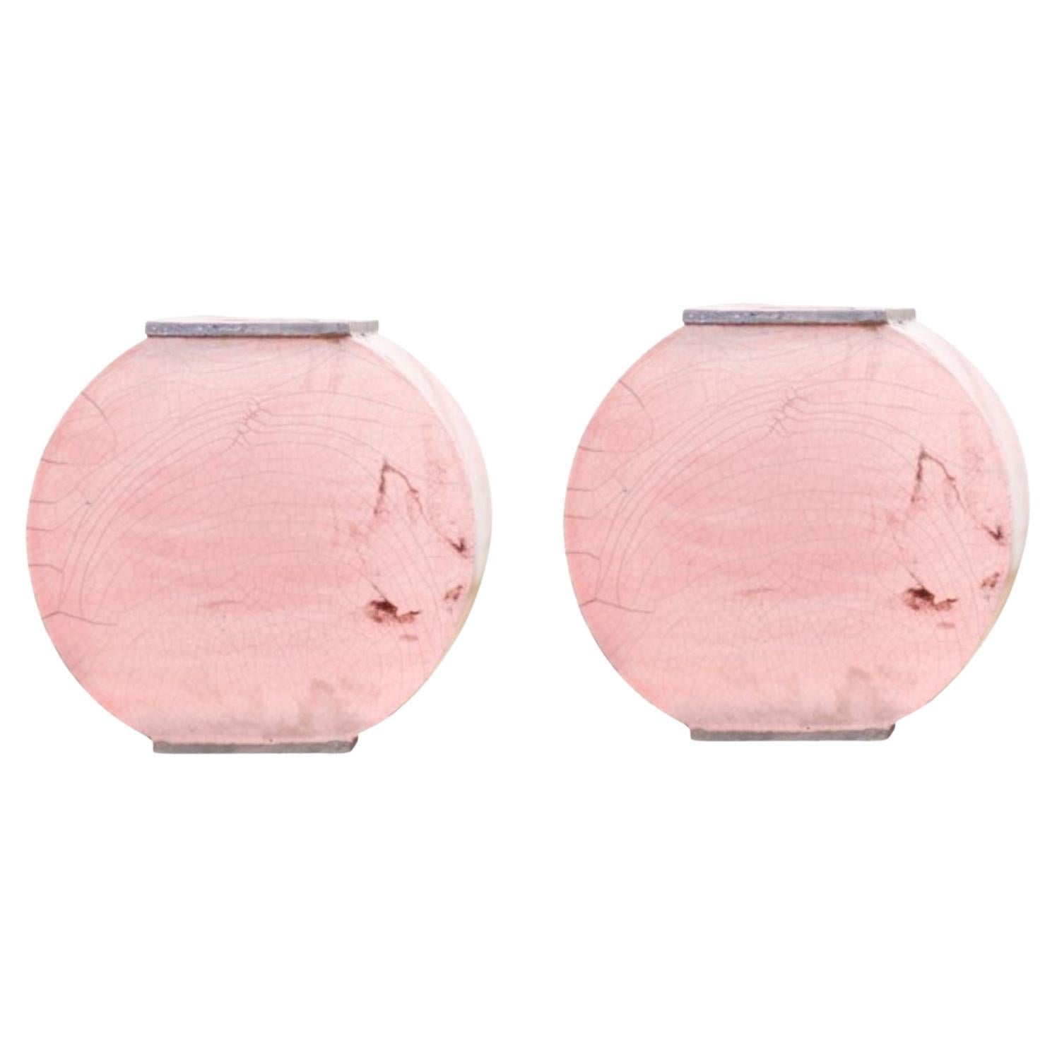 Set of 2 Small Pink Vases by Doa Ceramics For Sale