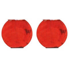 Set of 2 Small Red Orange Vases by Doa Ceramics