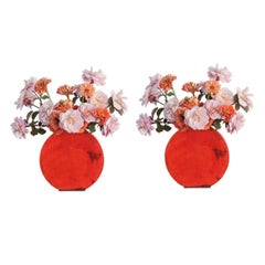 Set of 2 Small Red Orange Vases by Doa Ceramics