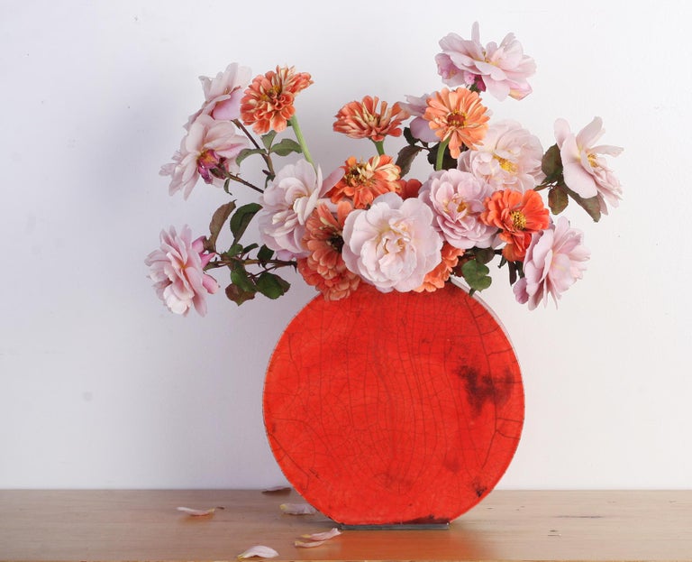 Set of 2 Small Red Orange Vases by Doa Ceramics For Sale at 1stDibs