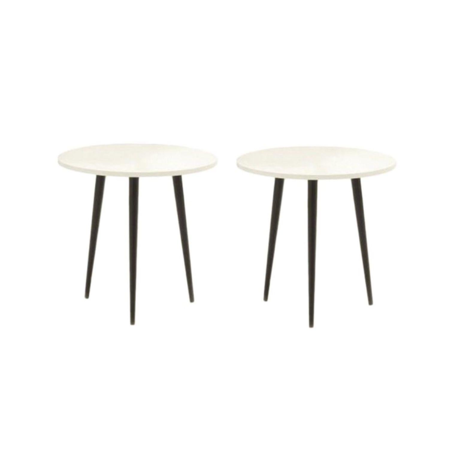 Set of 2 small round Soho side tables by Coedition Studio
Materials: round pedestal table, black or white or burgundy lacquered top on MDF. Black lacquered conical metal base.
Dimensions: diameter 40 x 40 cm
Available in different sizes and