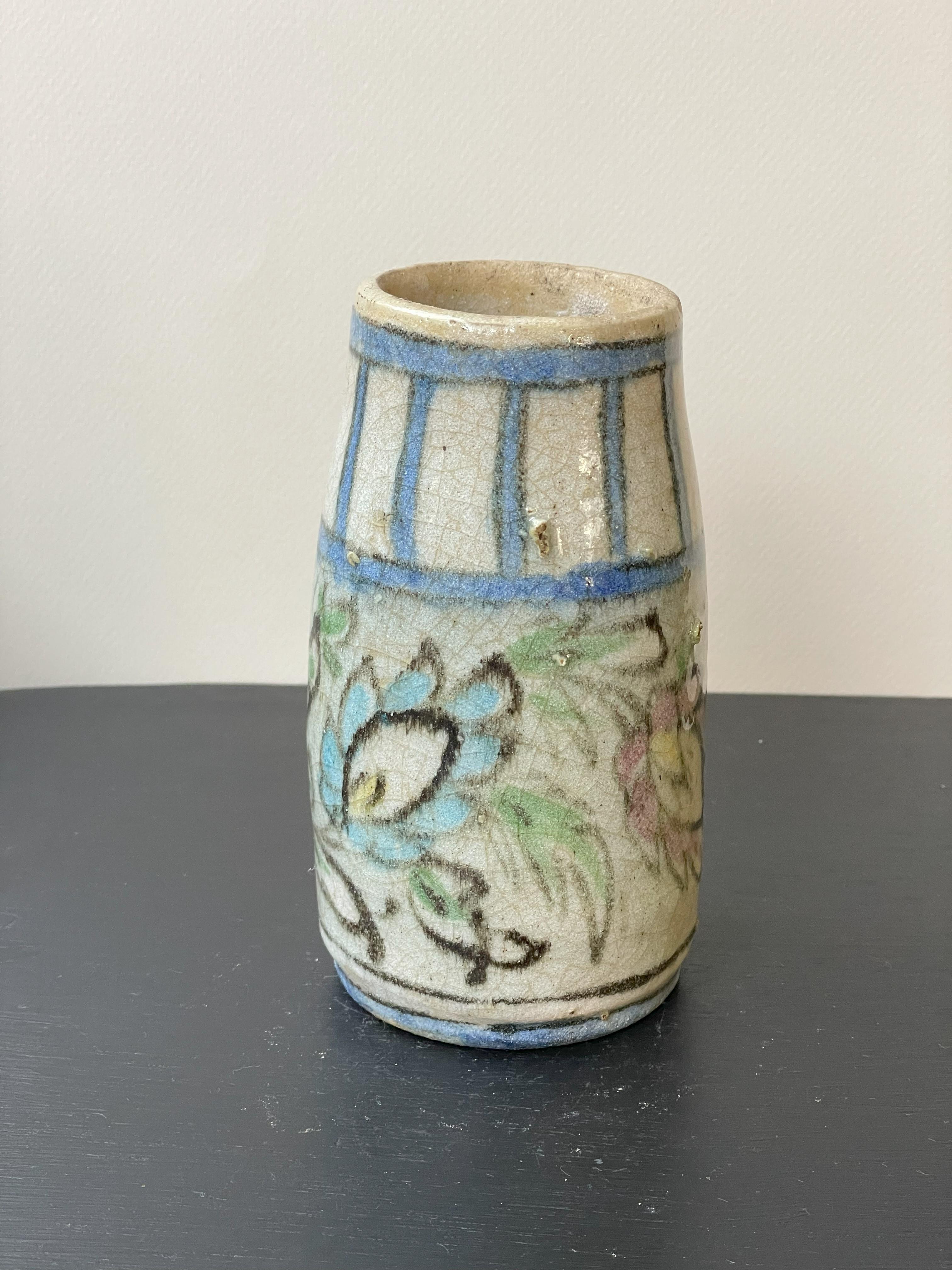 20th Century Set of 2 Small Round White Qajar Vases #1 and #2 For Sale