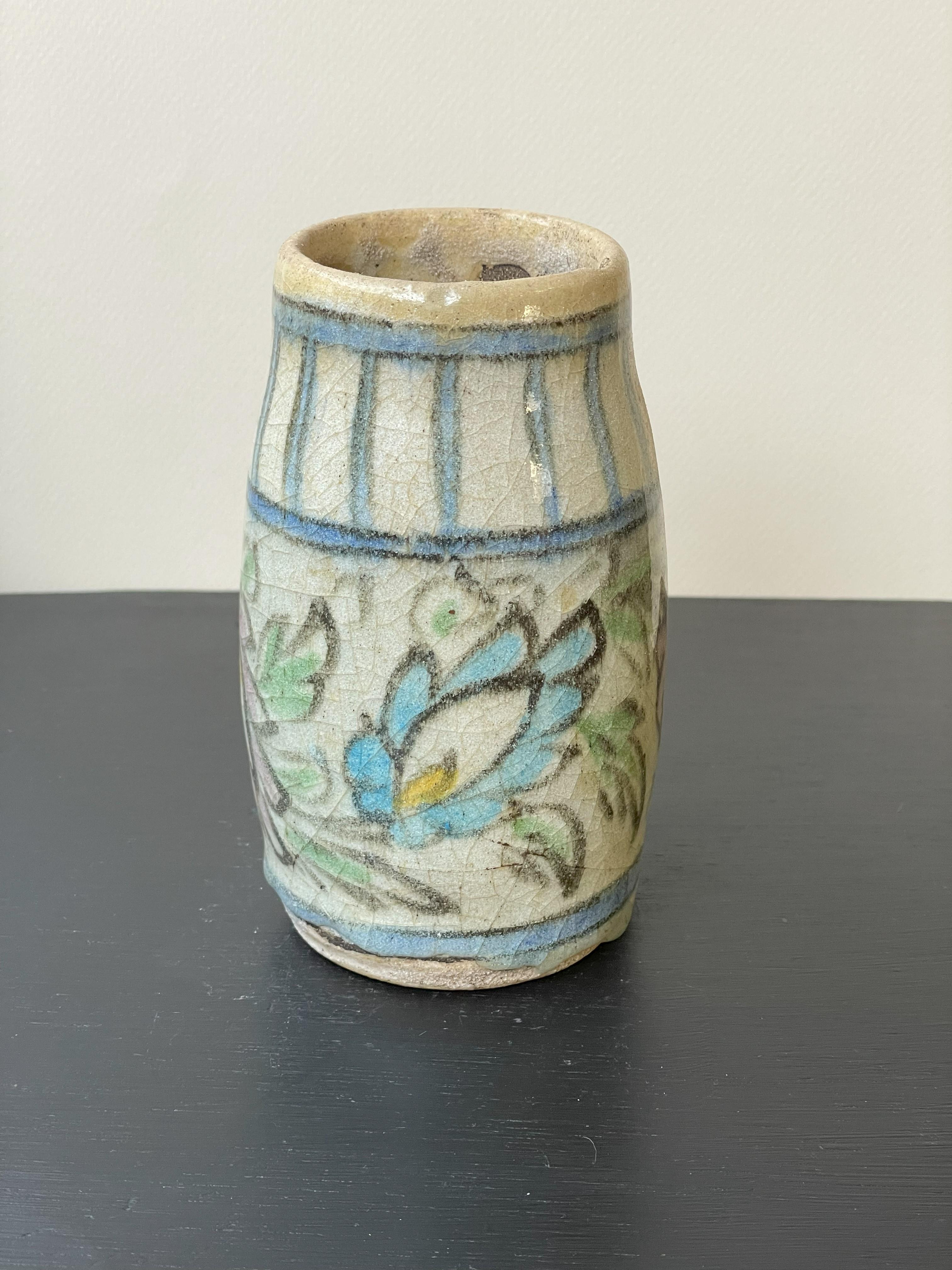 Set of 2 Small Round White Qajar Vases #1 and #2 For Sale 2