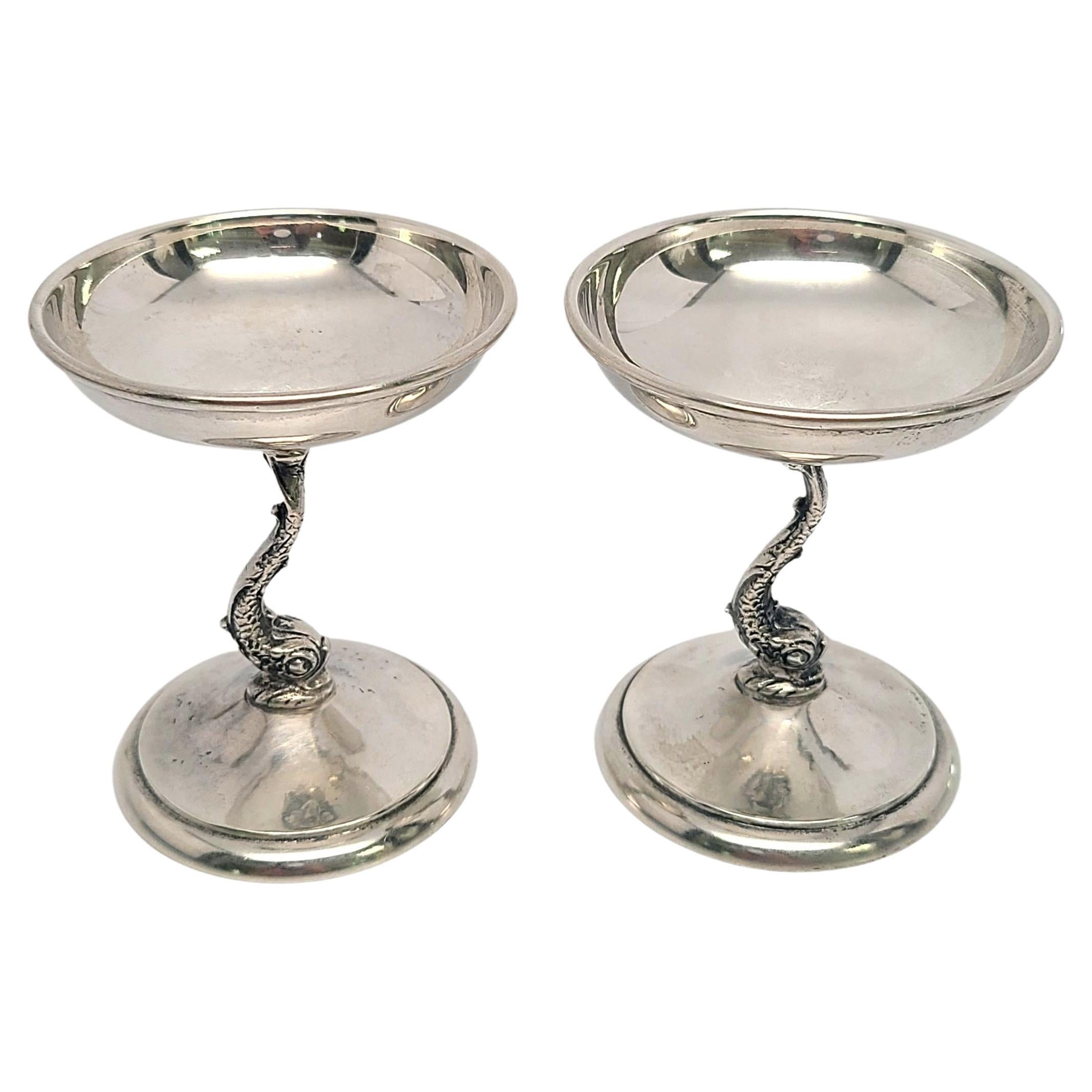 Set of 2 Small Sterling Silver Fish Stem Bowls For Sale