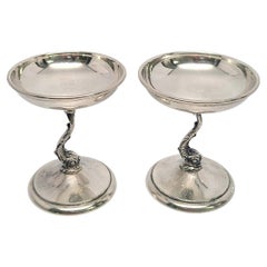 Used Set of 2 Small Sterling Silver Fish Stem Bowls