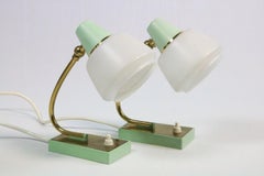 Set of 2 Small Table Lamps, Midcentury, Brass / Mint-Green, Germany
