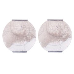 Set of 2 Small White Stamped Vases By Doa Ceramics