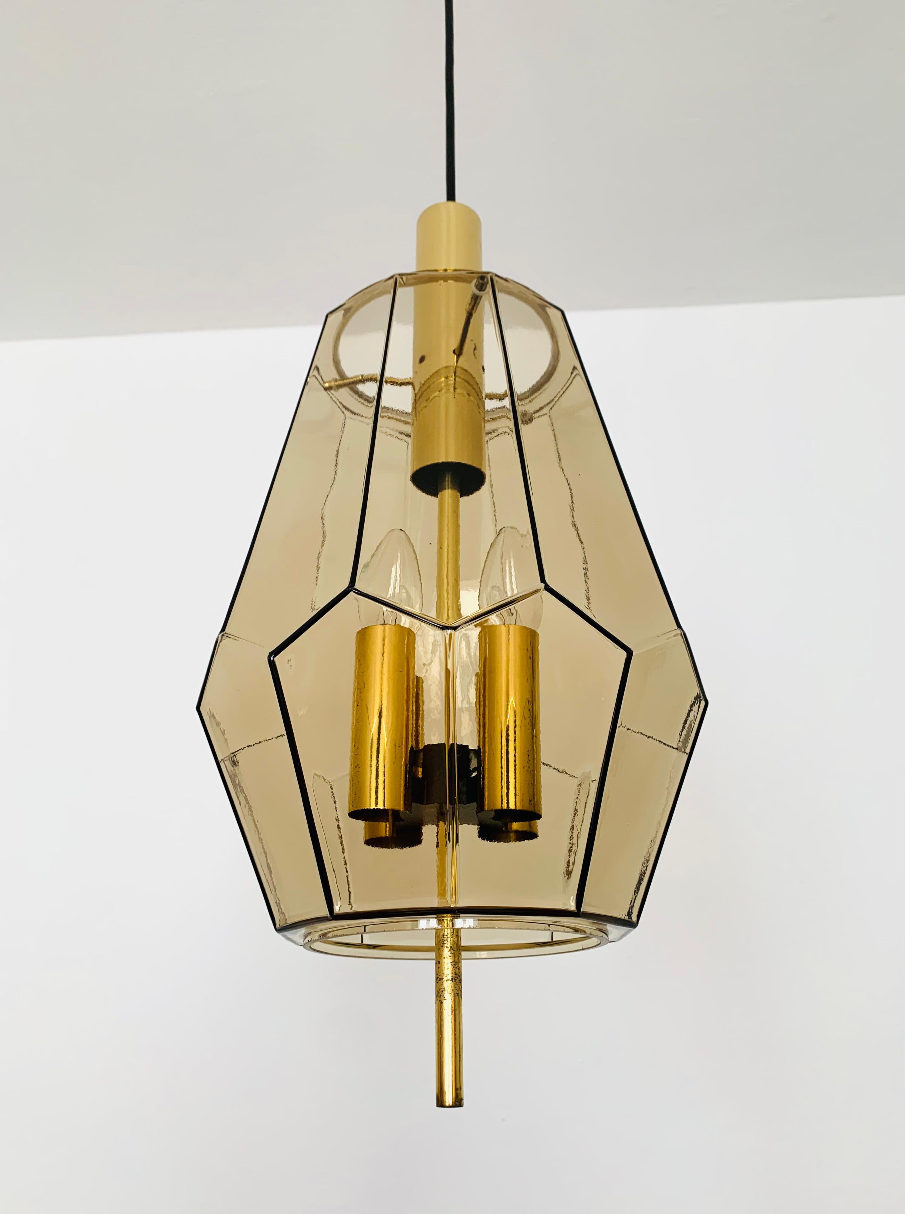 Mid-Century Modern Set of 2 Smoked Glass Pendant Lamps by Glashütte Limburg For Sale