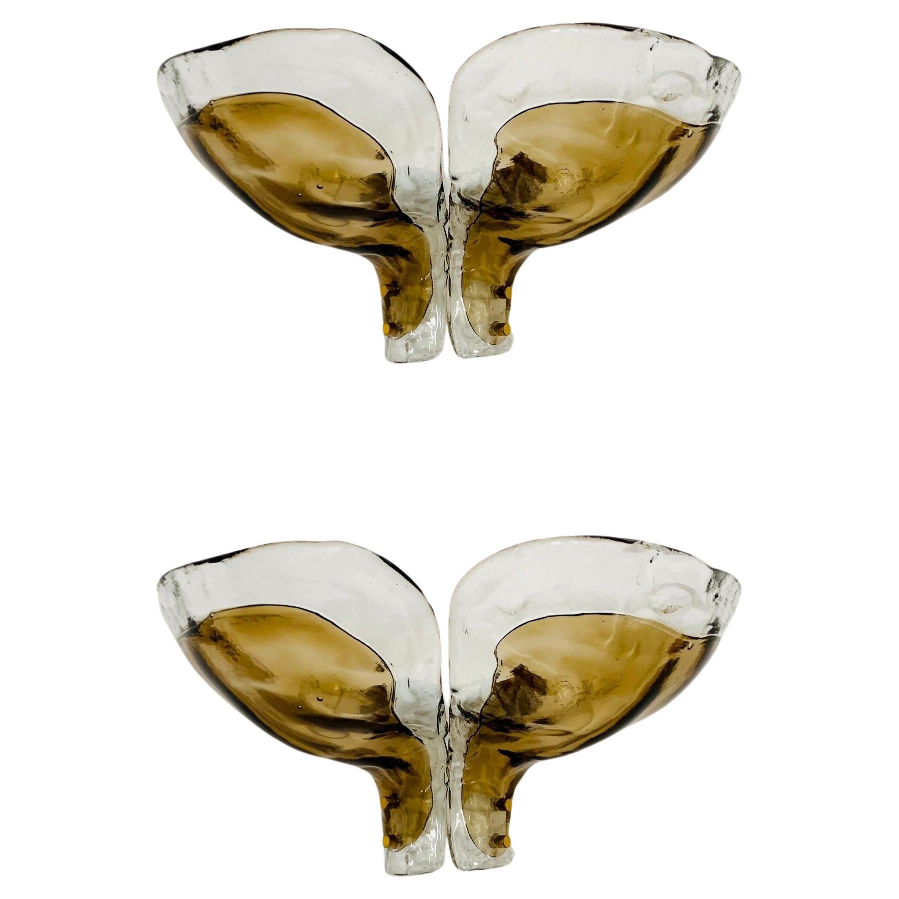 Set of 2 Smoked Glass Wall Lamps by J.T. Kalmar For Sale