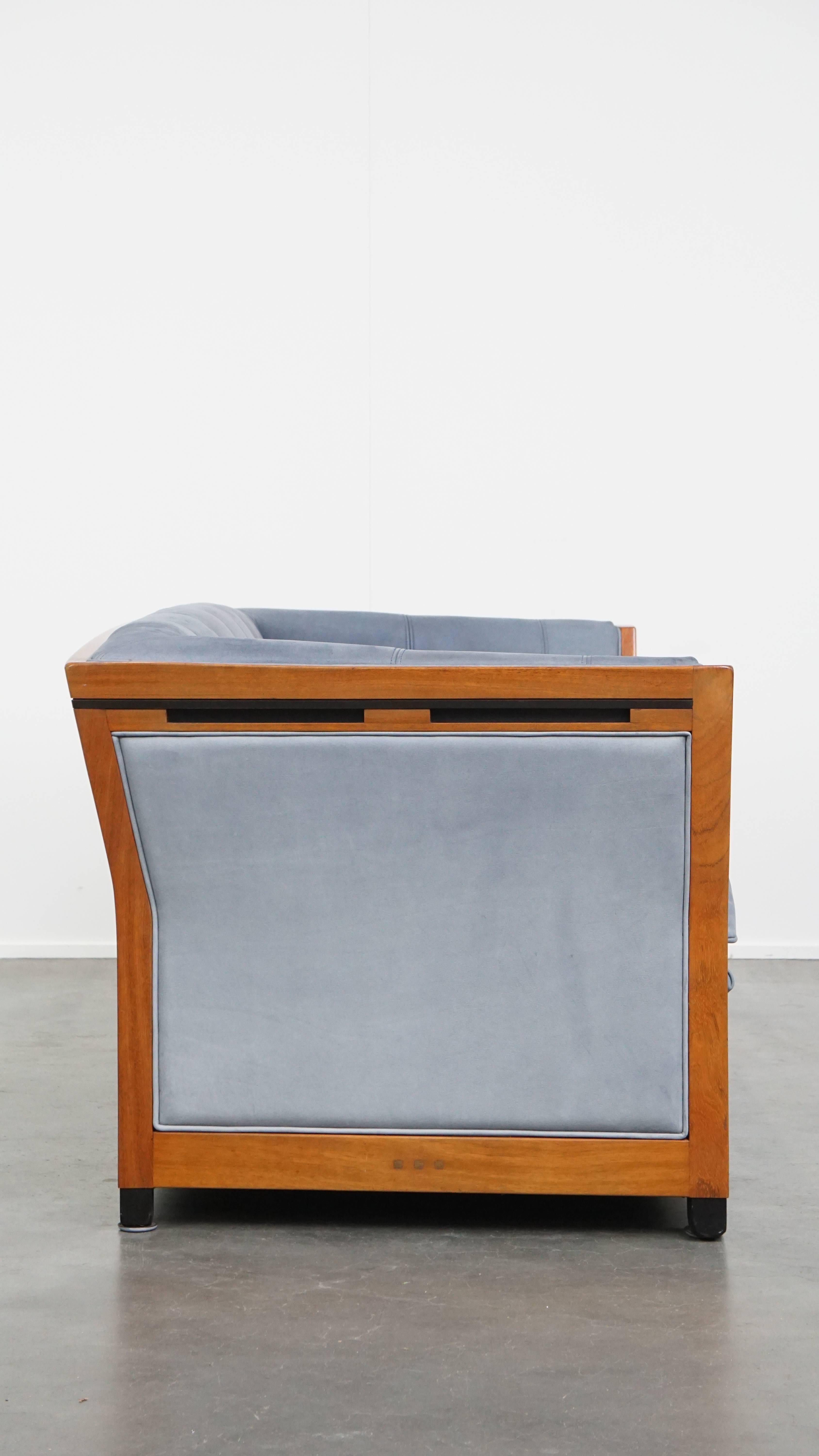 Art déco Ensemble de 2 canapés en cuir nubuck bleu en vente