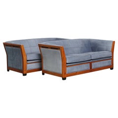 Ensemble de 2 canapés en cuir nubuck bleu