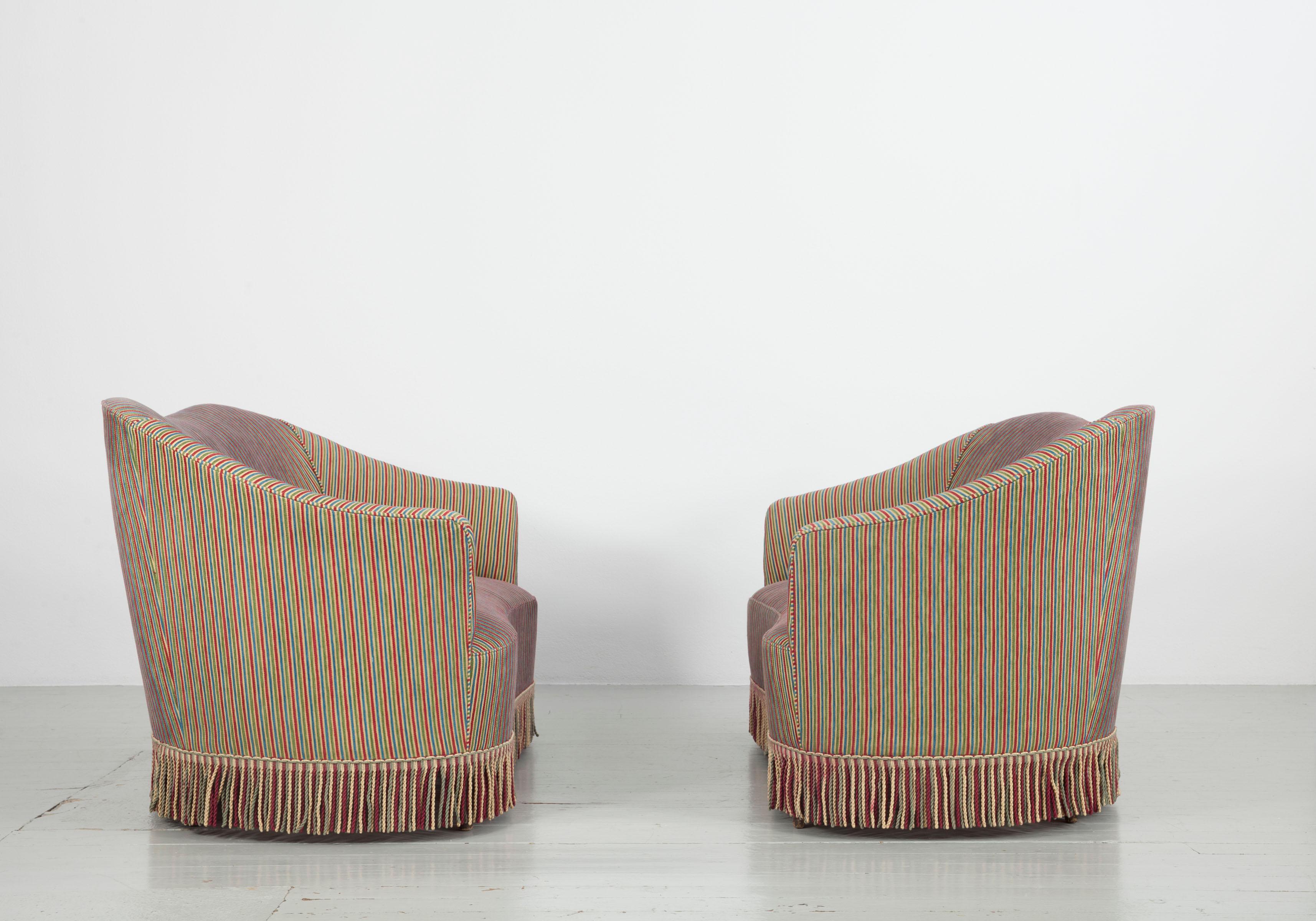 Set of 2 Sofas with Fabric by Fede Cheti, Italy 1940s For Sale 2