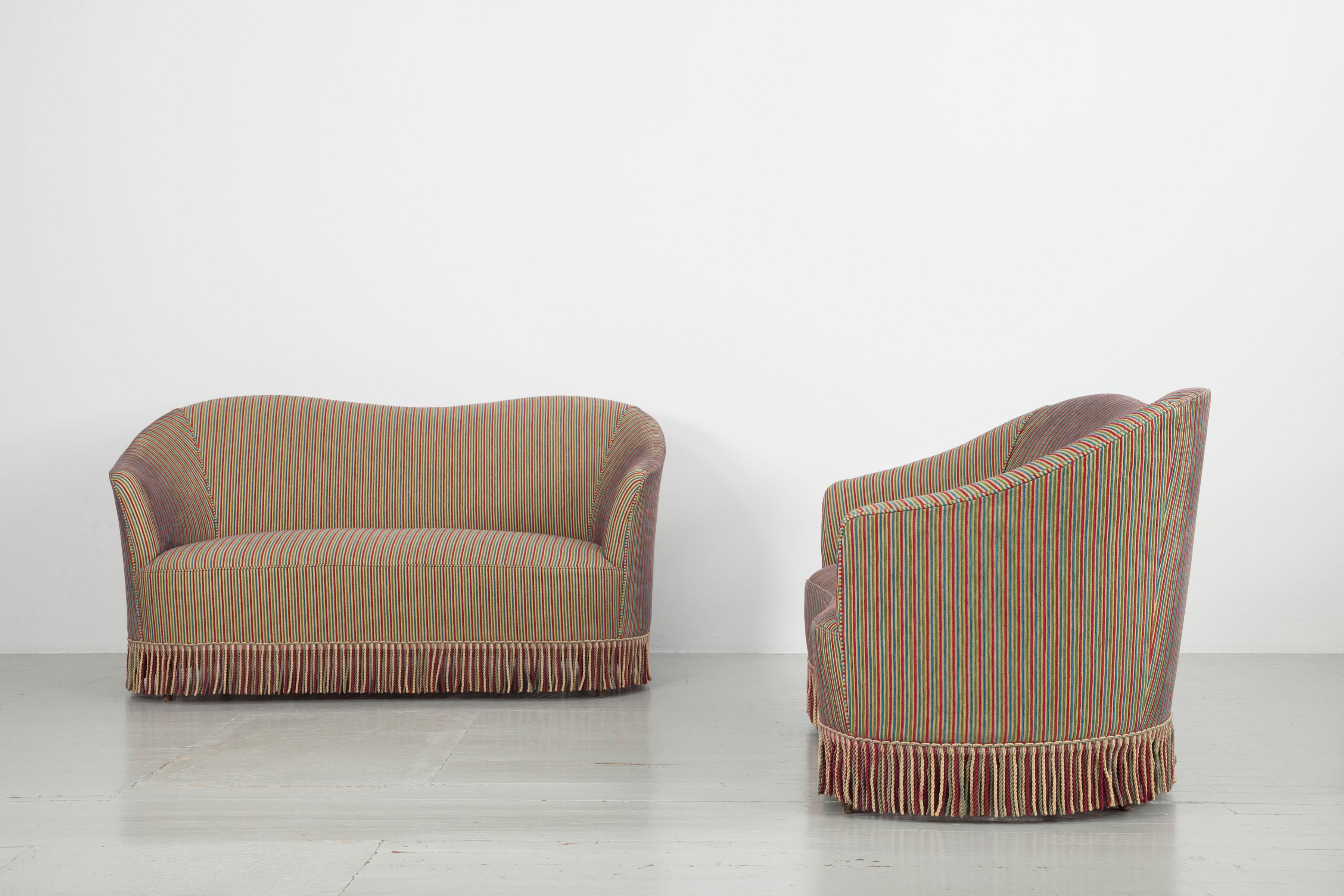 Set of 2 Sofas with Fabric by Fede Cheti, Italy 1940s For Sale 3