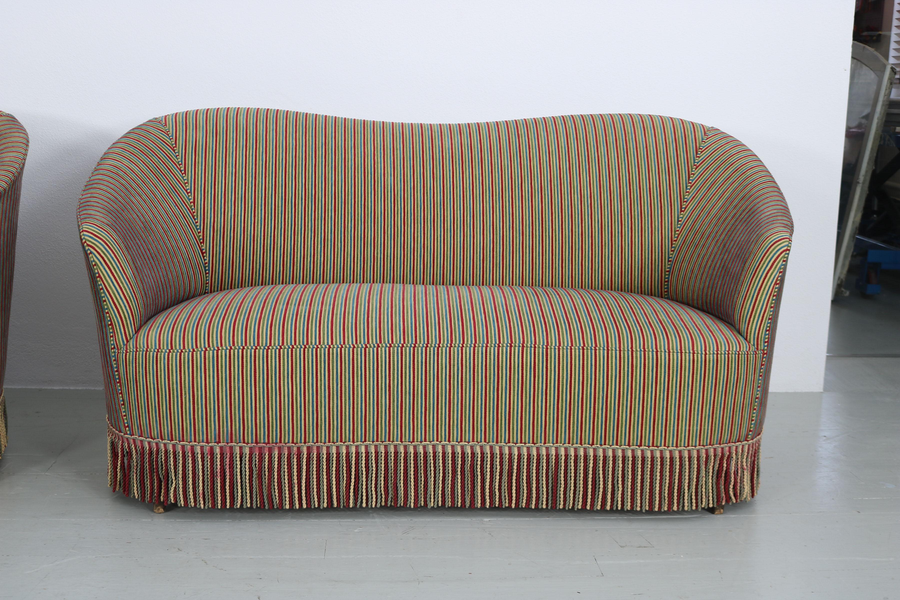 Set of 2 Sofas with Fabric by Fede Cheti, Italy 1940s For Sale 7