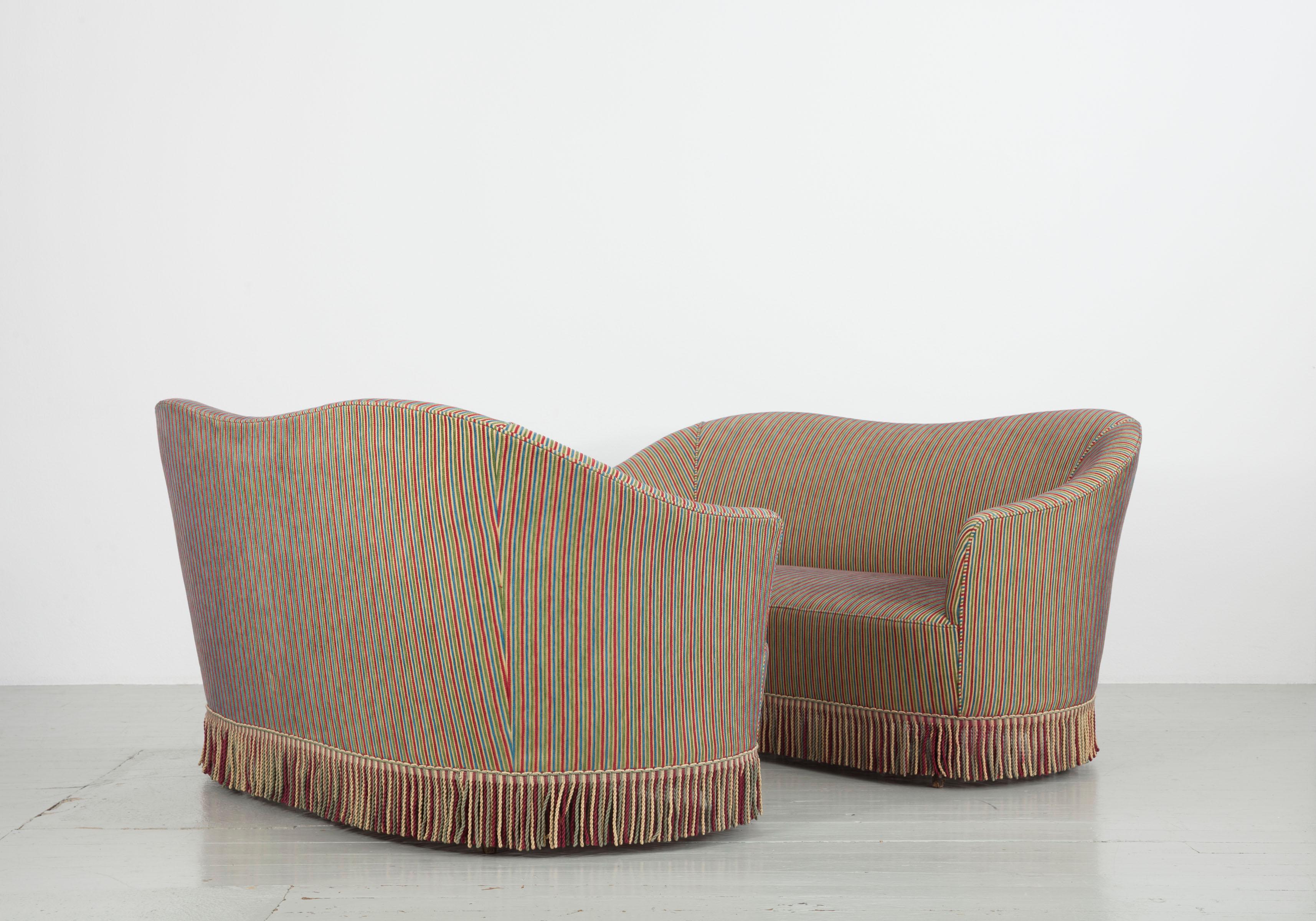 Set of 2 Sofas with Fabric by Fede Cheti, Italy 1940s For Sale 1