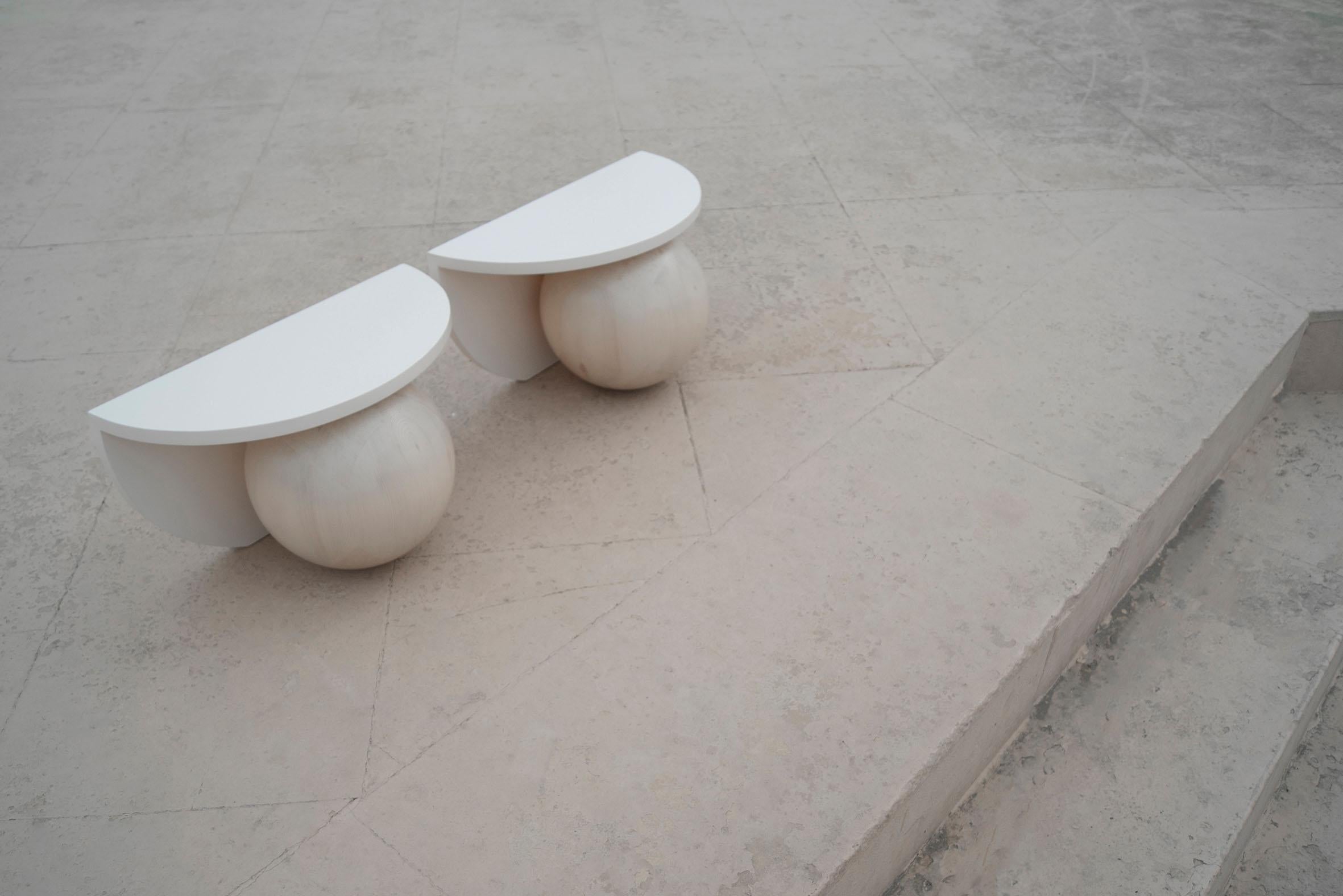 Wood Set of 2 Soft Beige Nightstands by Studio Christinekalia For Sale