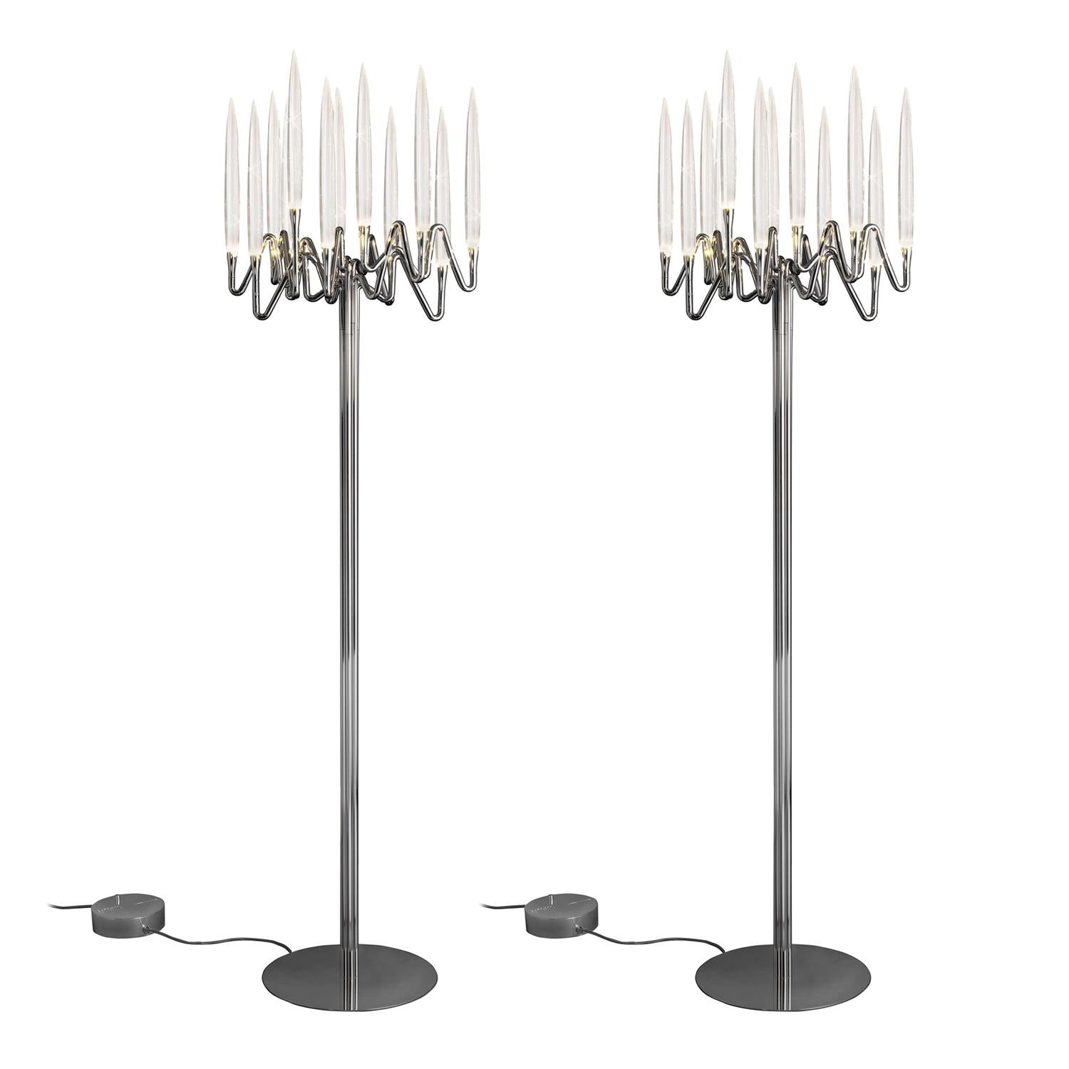 In Stock in Los Angeles, Set of 2 Floor Lamps with Nickel Finish, Made in Italy