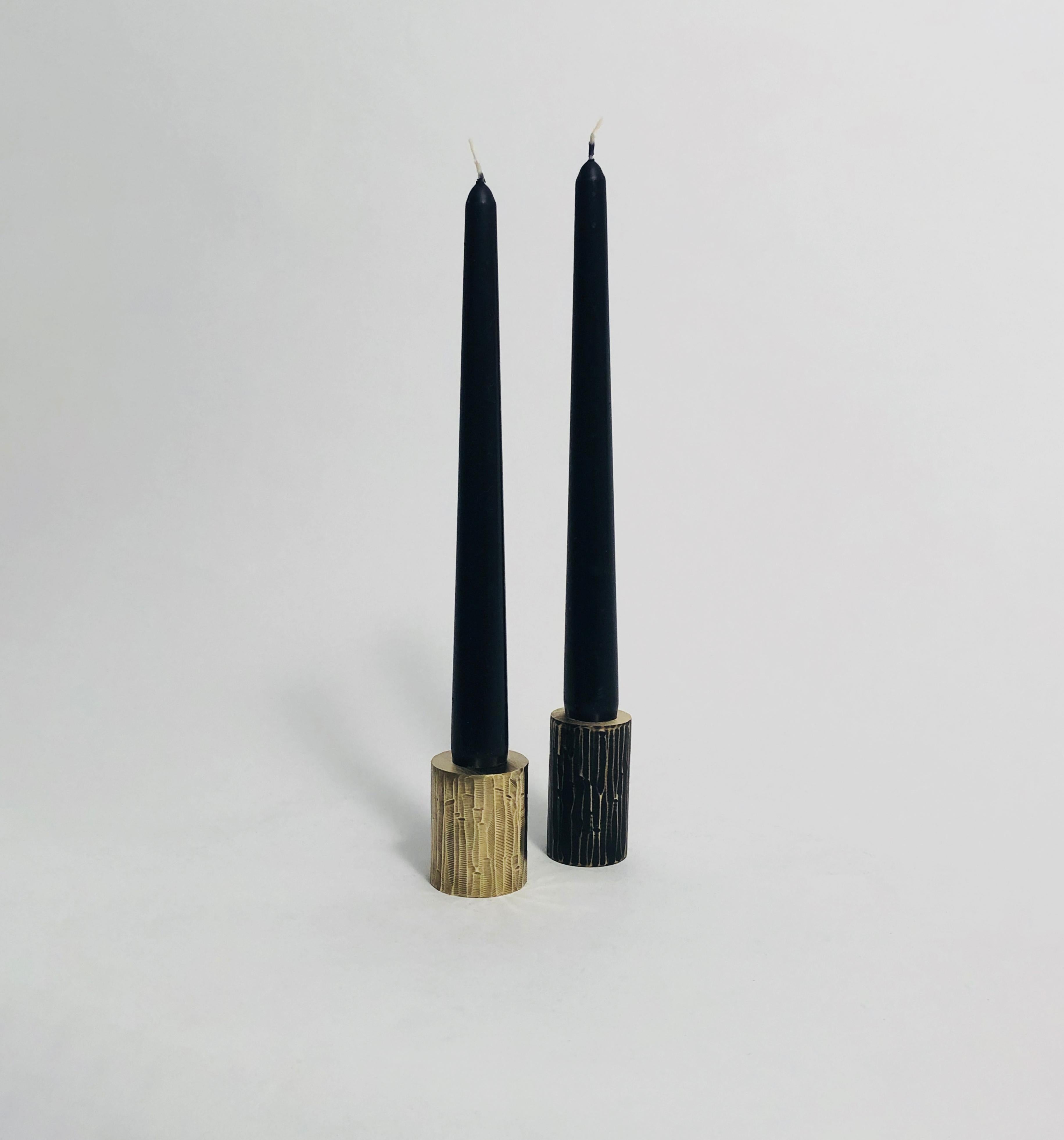 Set of 2 Solid Brass Sculpted Candleholders by William Guillon 8