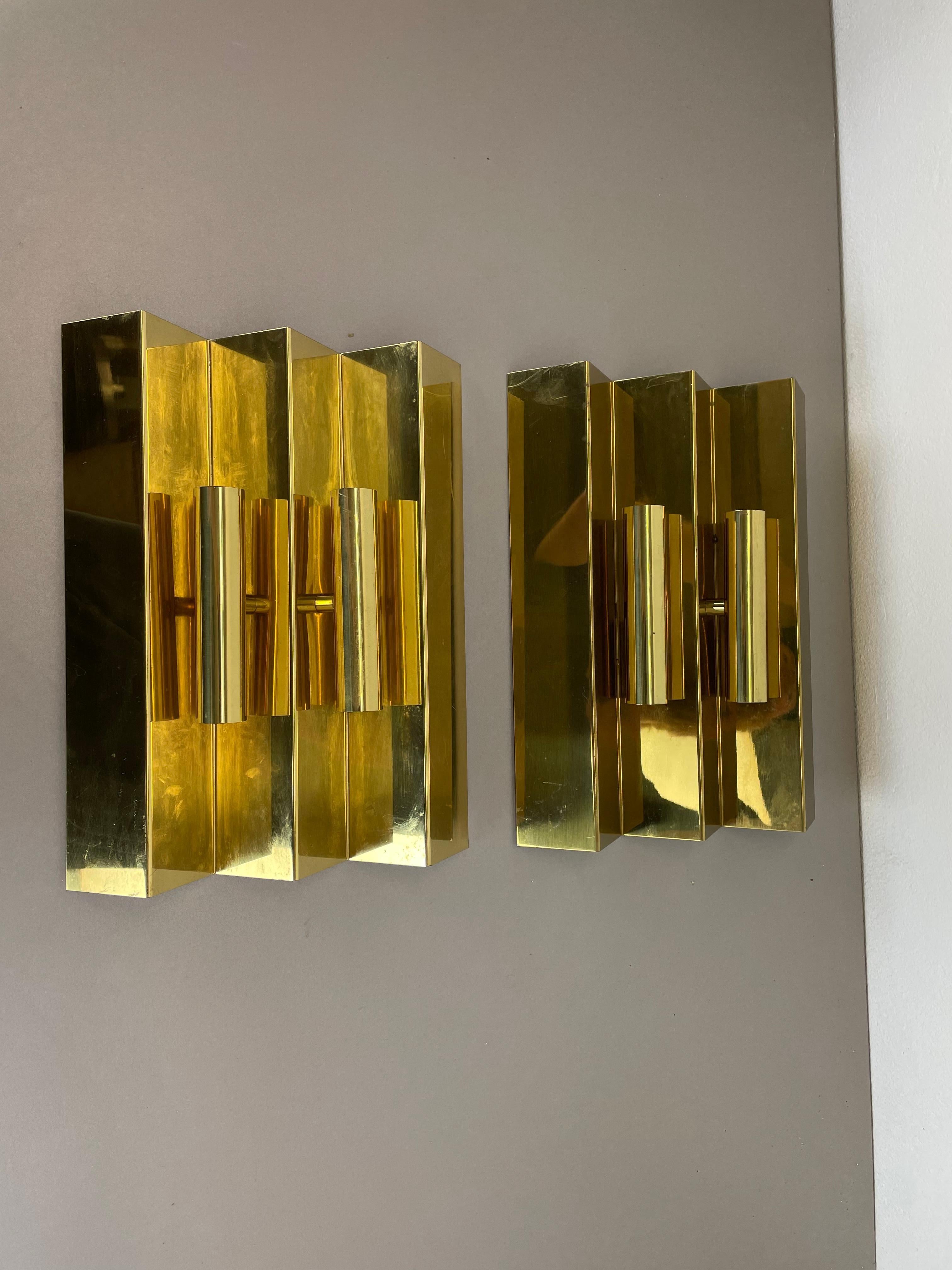 Set of 2 solid Brass Stilnovo Style Wall Light By WKR Leuchten, Germany 1970s In Good Condition For Sale In Kirchlengern, DE
