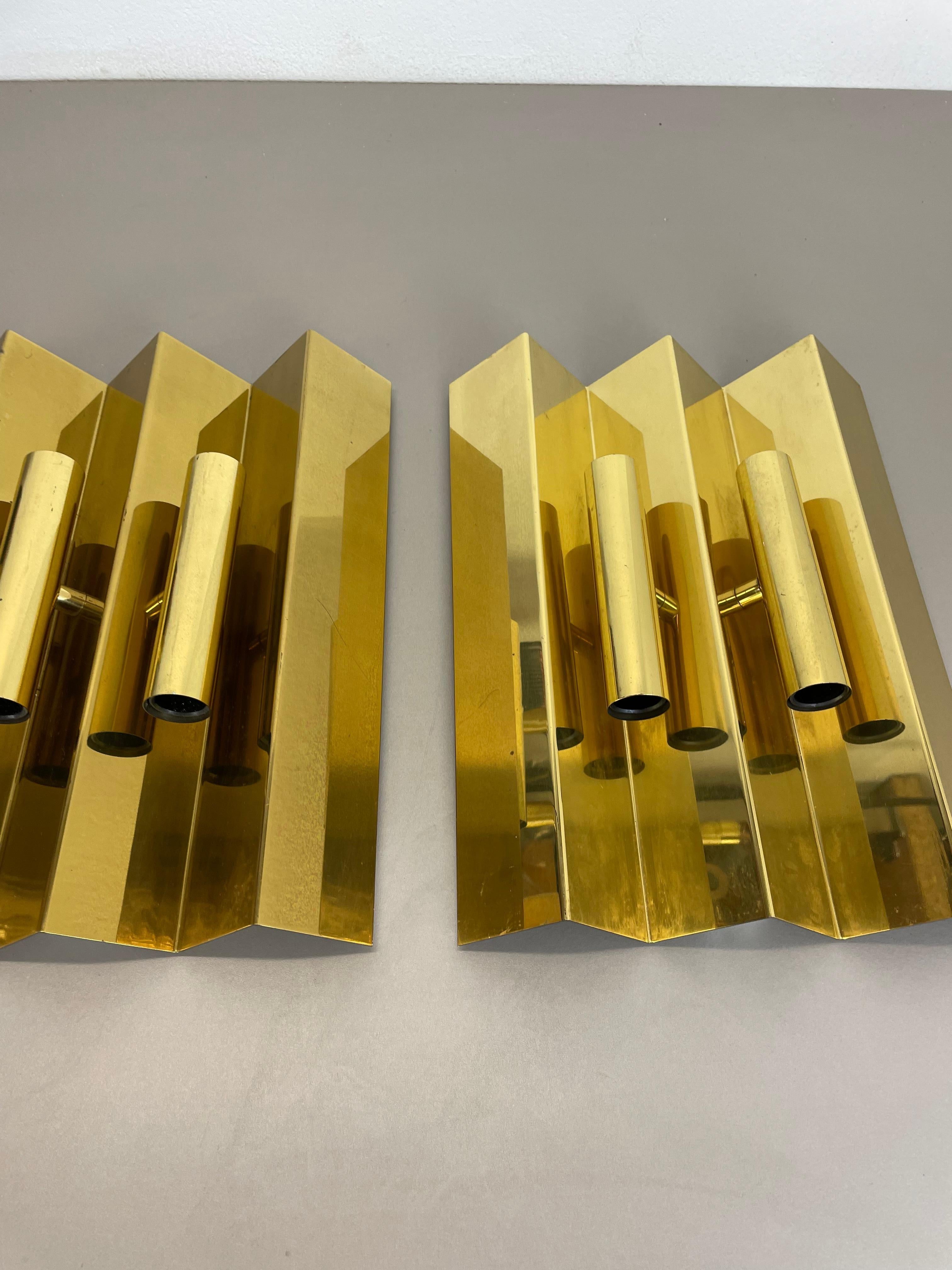 20th Century Set of 2 solid Brass Stilnovo Style Wall Light By WKR Leuchten, Germany 1970s For Sale