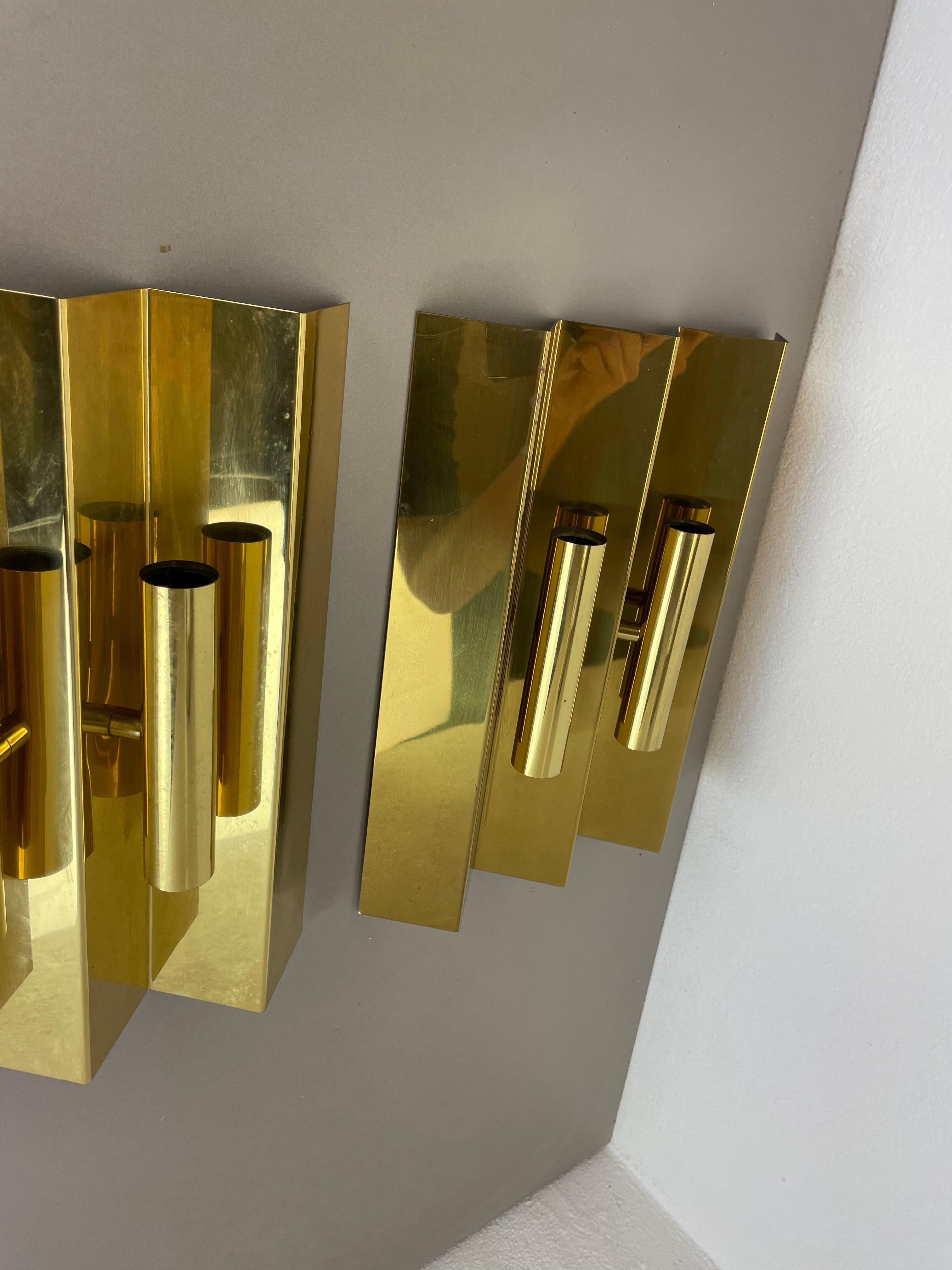 Set of 2 solid Brass Stilnovo Style Wall Light By WKR Leuchten, Germany 1970s For Sale 2